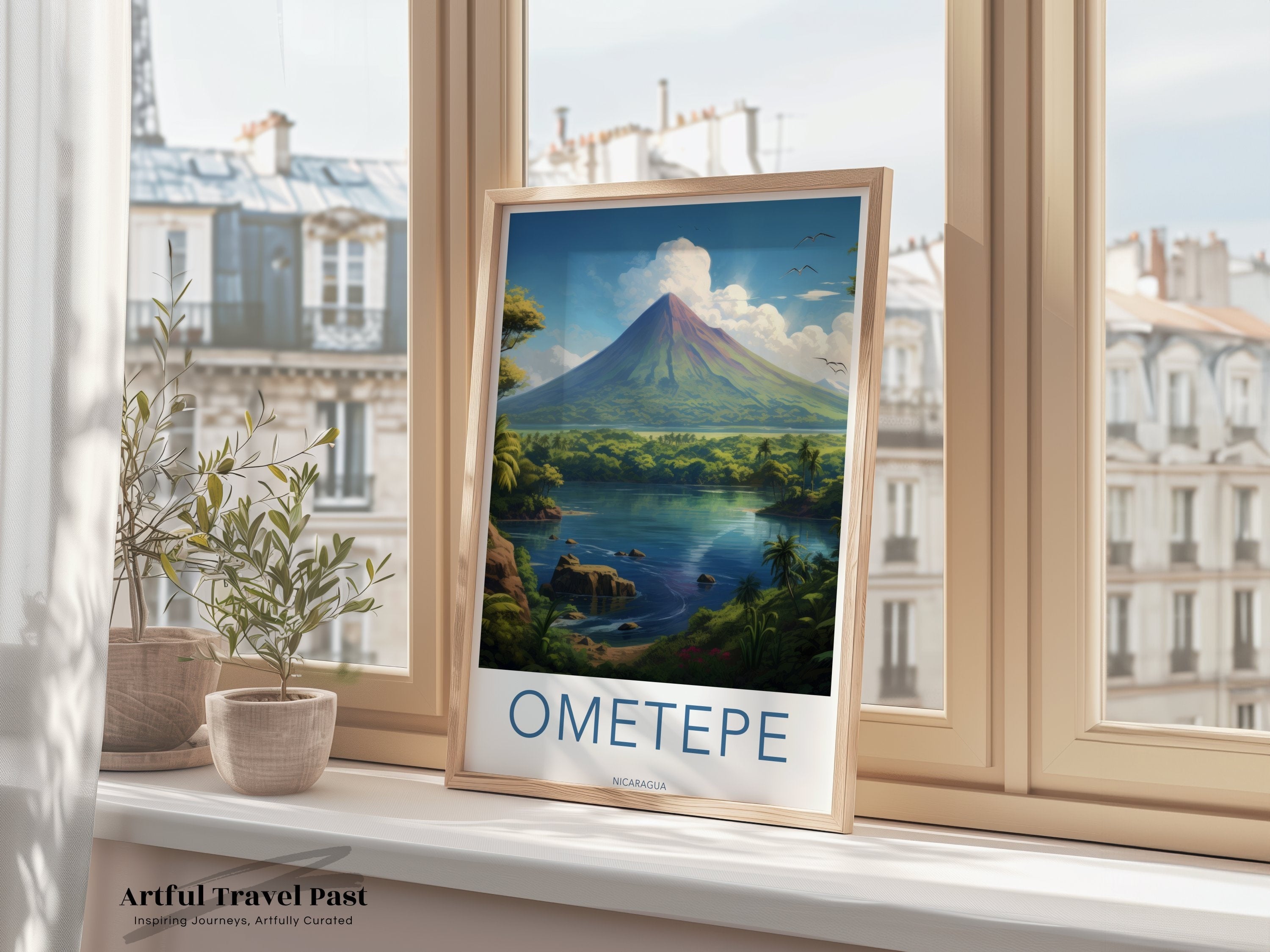 Ometepe Wall Art, Nicaragua Travel Poster, Beautiful Volcano Landscape Print, Scenic Lake View Artwork, Central America Decor