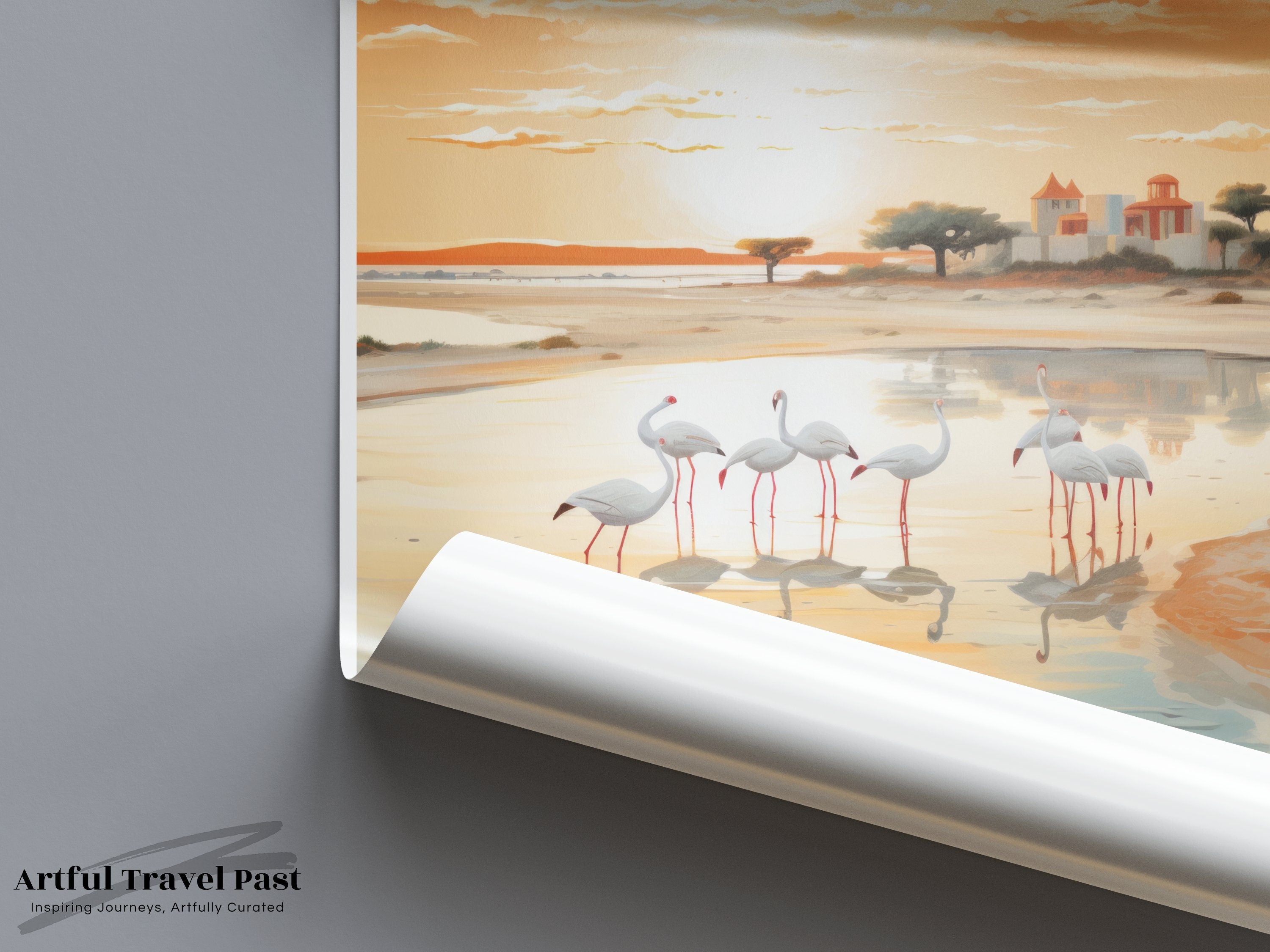 Rann of Kutch Poster, Stunning Wall Art, Serene Landscape, Flamingos at Sunset, Indian Decorative Print, Historical and Natural Beauty