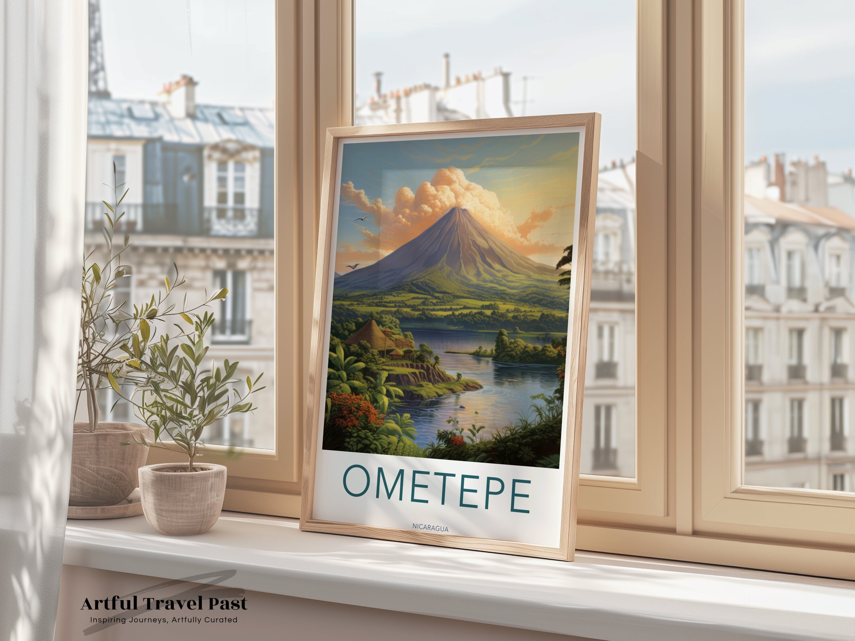 Ometepe Wall Art, Nicaragua Travel Poster, Scenic Landscape Print, Volcano Art, Home Decor, Nature Illustration, Island Art