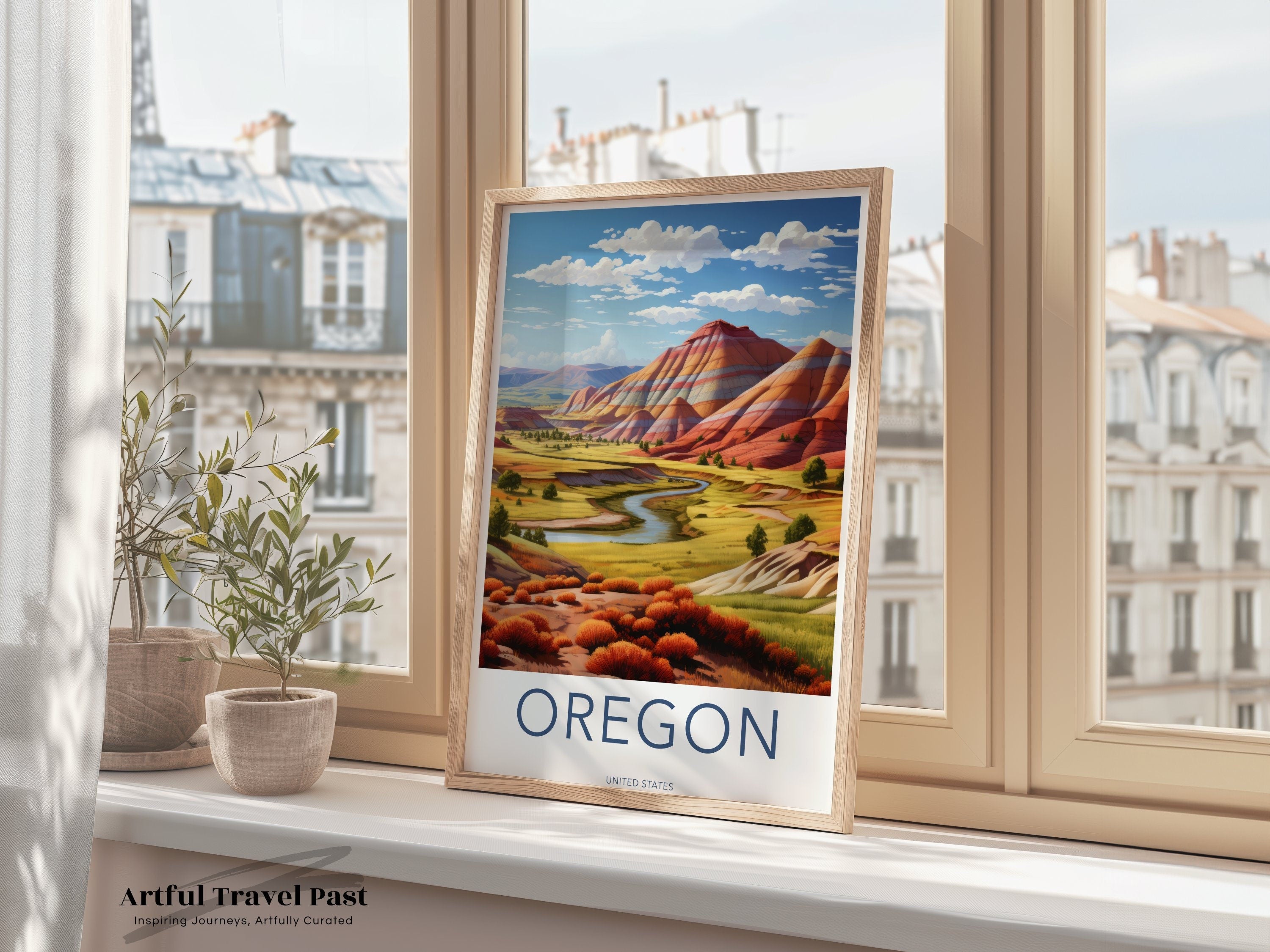 Scenic Oregon Landscape Wall Art, Vibrant Desert Mountain Poster, Colorful Nature Artwork, Unique Travel Gift, Pacific Northwest Decor