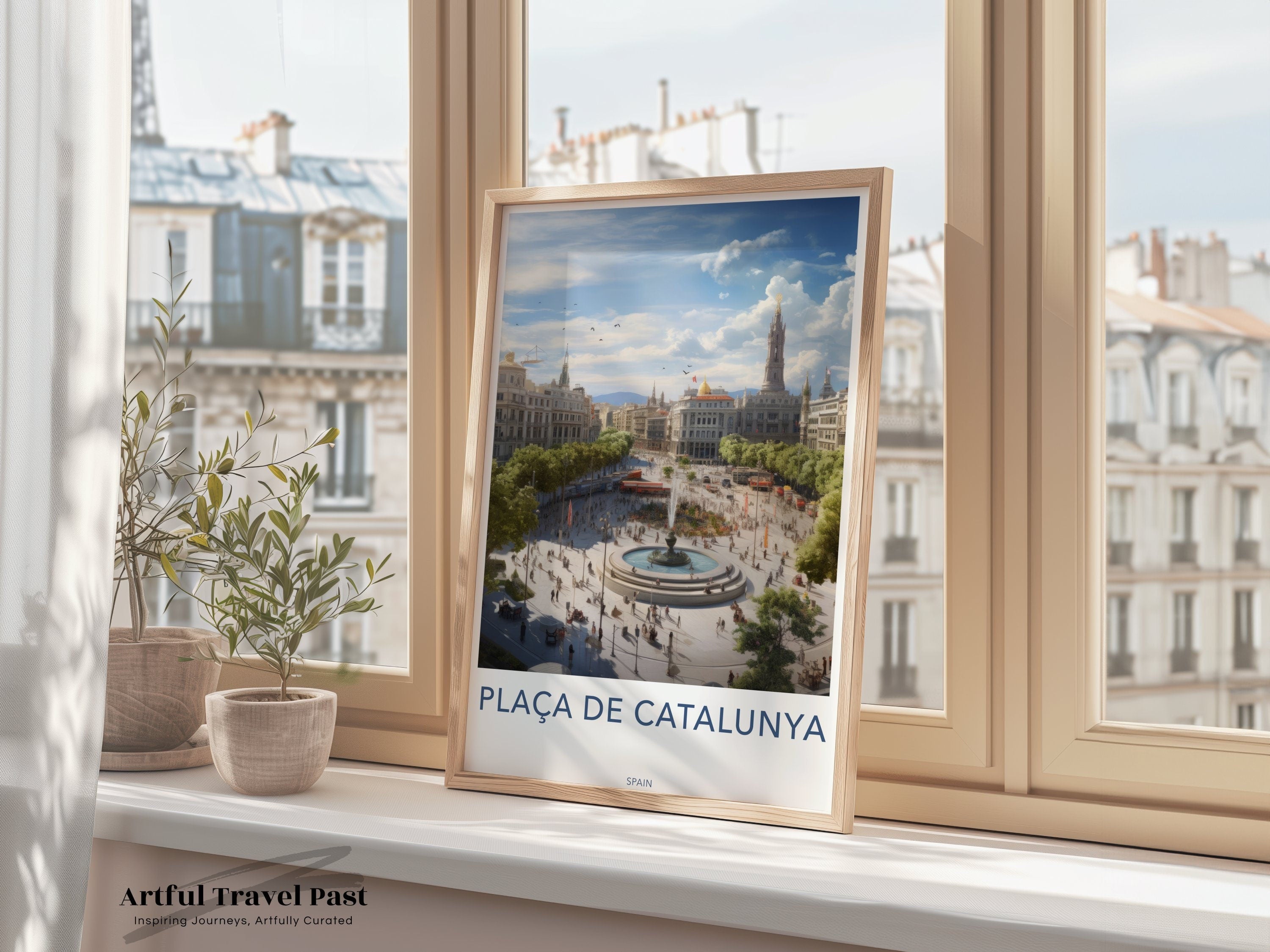 Plaça de Catalunya Wall Art, Historical Spanish Plaza Artwork, Barcelona Cityscape Print, Architectural Wonders, Scenic Europe Decor