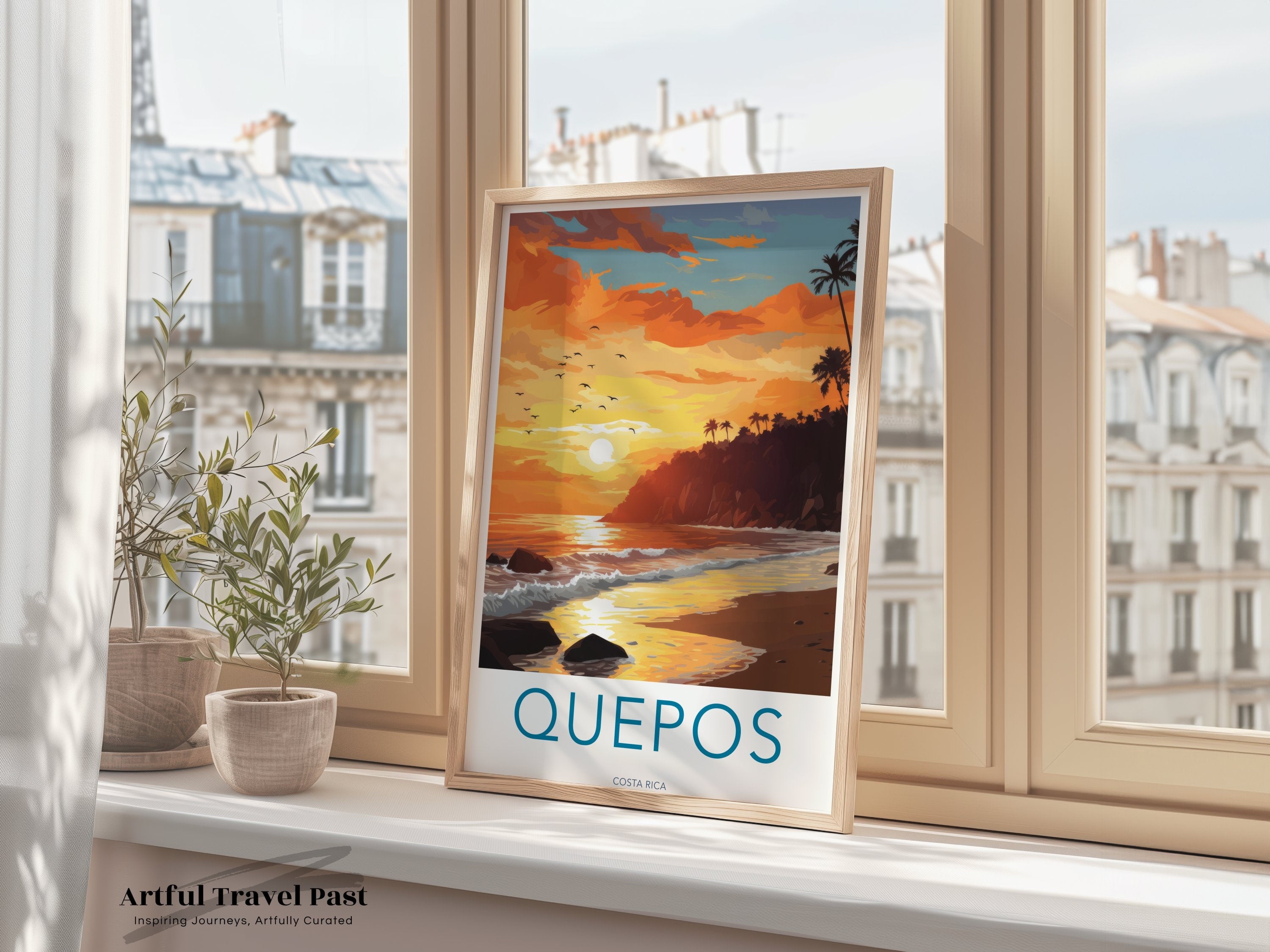 Quepos Costa Rica Wall Art, Sunset Beach Poster, Tropical Coastal Decor, Scenic Ocean View Print, Colorful Caribbean Landscape Art