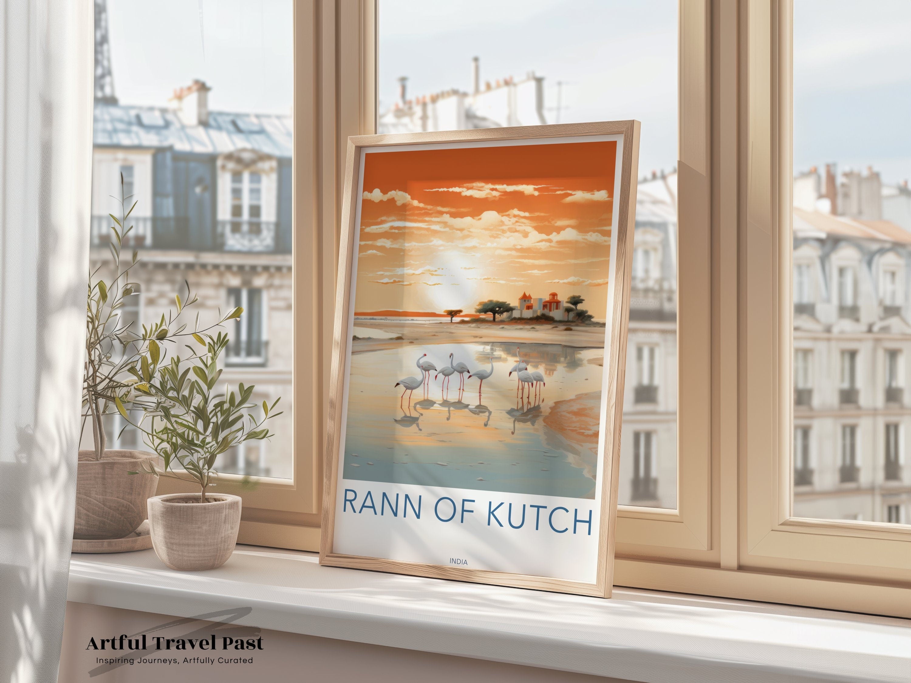 Rann of Kutch Poster, Stunning Wall Art, Serene Landscape, Flamingos at Sunset, Indian Decorative Print, Historical and Natural Beauty