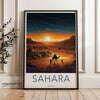 Sahara Desert Sunset Wall Art, Moroccan Desert Landscape Print, Camel Caravan Poster, Nomadic Life Artwork, Boho Home Decor, Travel Lover