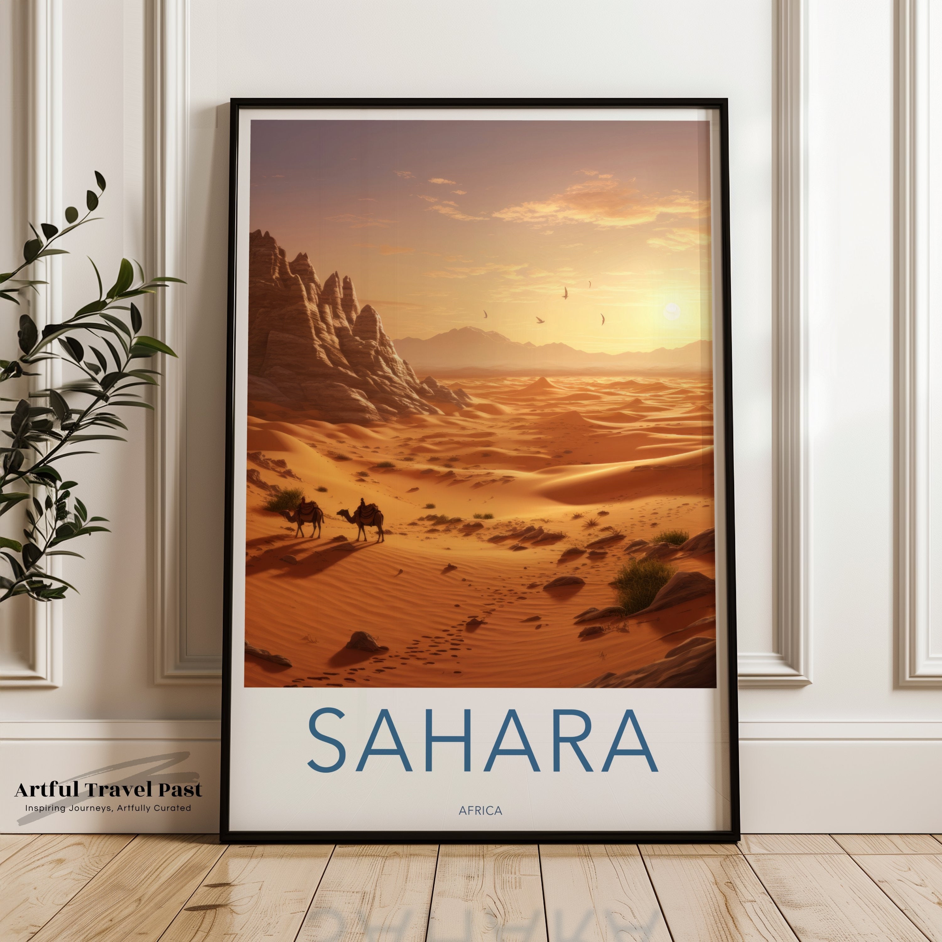 Sahara Wall Art, Stunning Desert Landscape, Camel Caravan in the Sahara, African Desert Sunset, Scenic Wall Decor