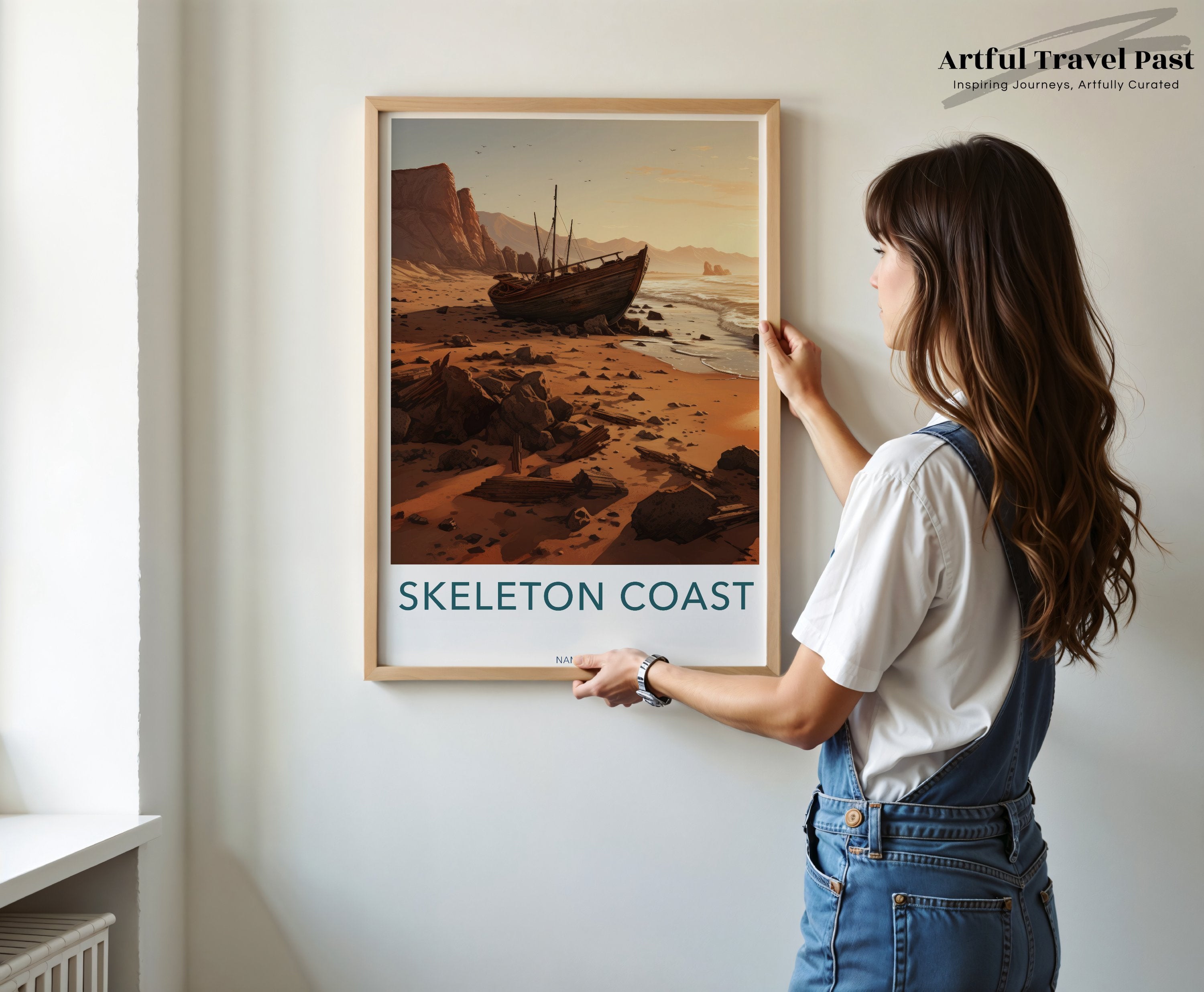 Skeleton Coast Namibia Wall Art, Abandoned Ship Beach Sunset Poster, Namibian Coastline Print, Historical Landscape Artwork, Travel Decor