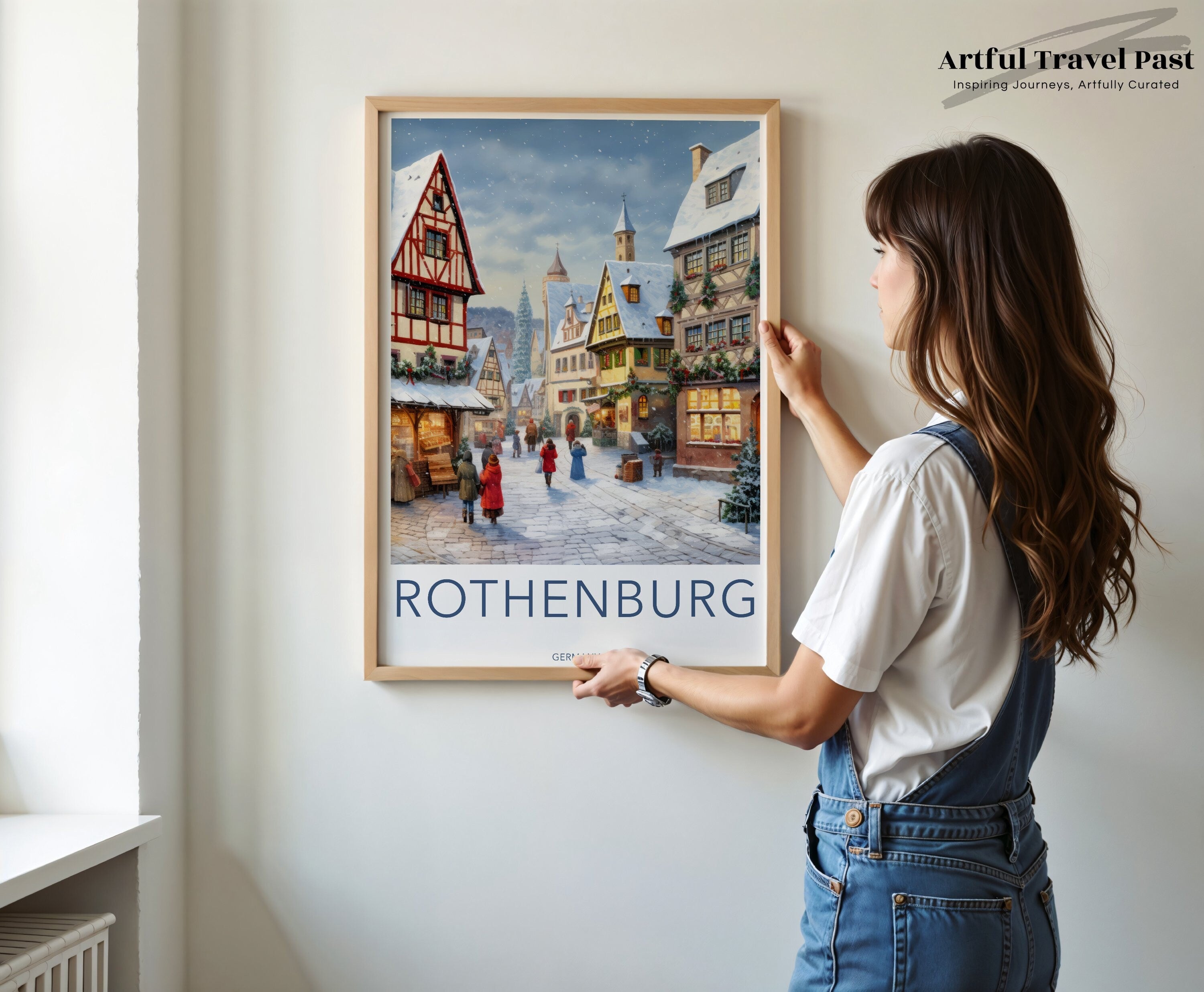 Rothenburg Wall Art, Germany Cityscape Print, Charming European Town Snowy Scene, Historic Architecture, Winter Holiday Decor