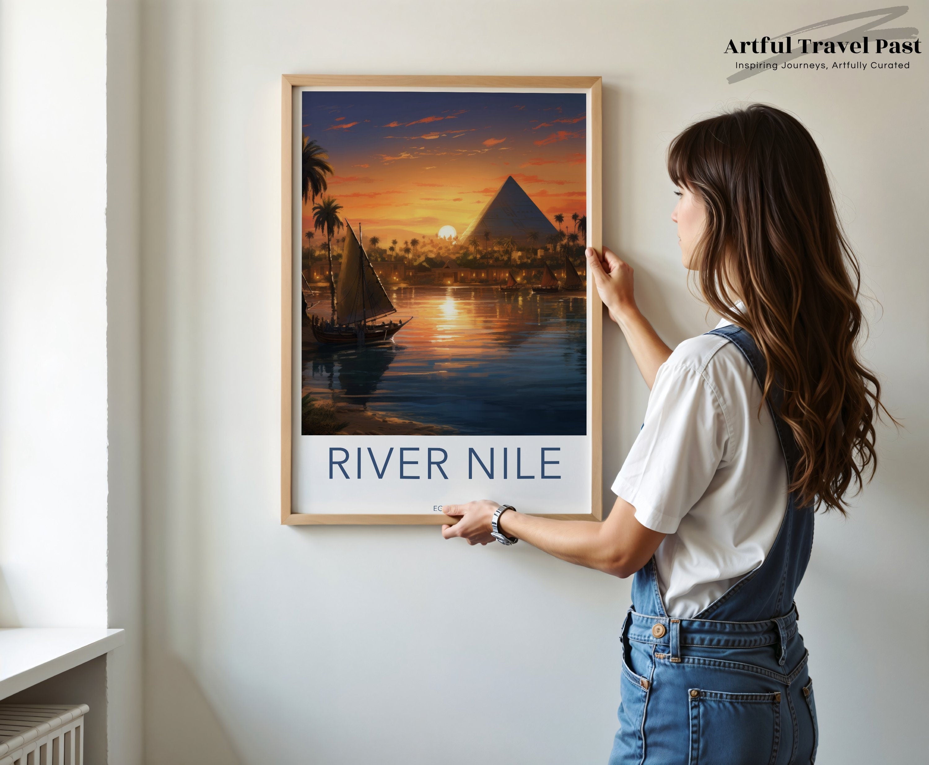 River Nile Egypt Wall Art, Pyramid at Sunset, Egyptian Landscape Poster, Ancient Egypt Decor Print, Pyramid Scenery