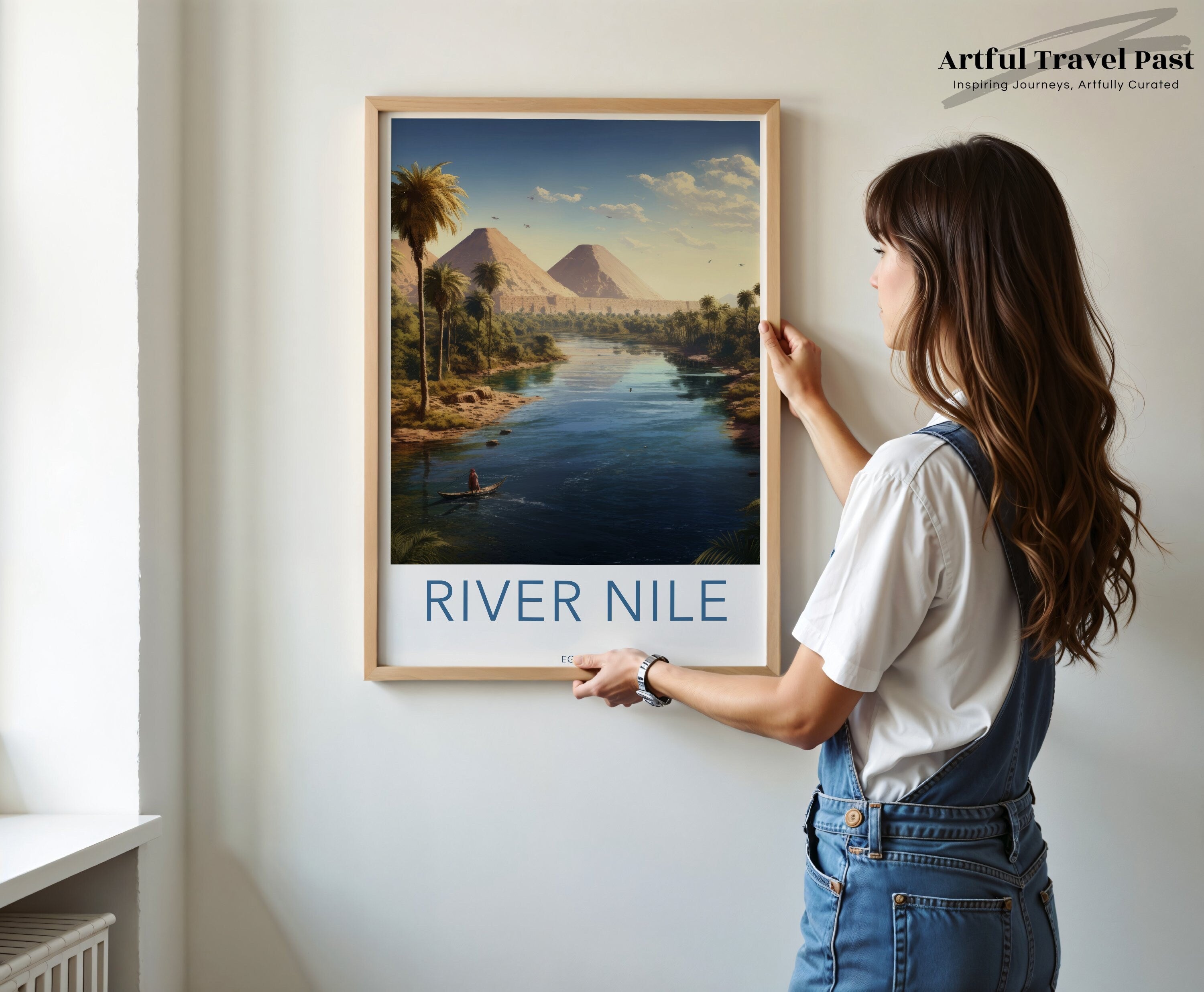 River Nile Egypt Wall Art Print, Ancient Landscape Poster, Historical Decor, Cultural Landmarks Decoration, Pyramid Scenery Artwork