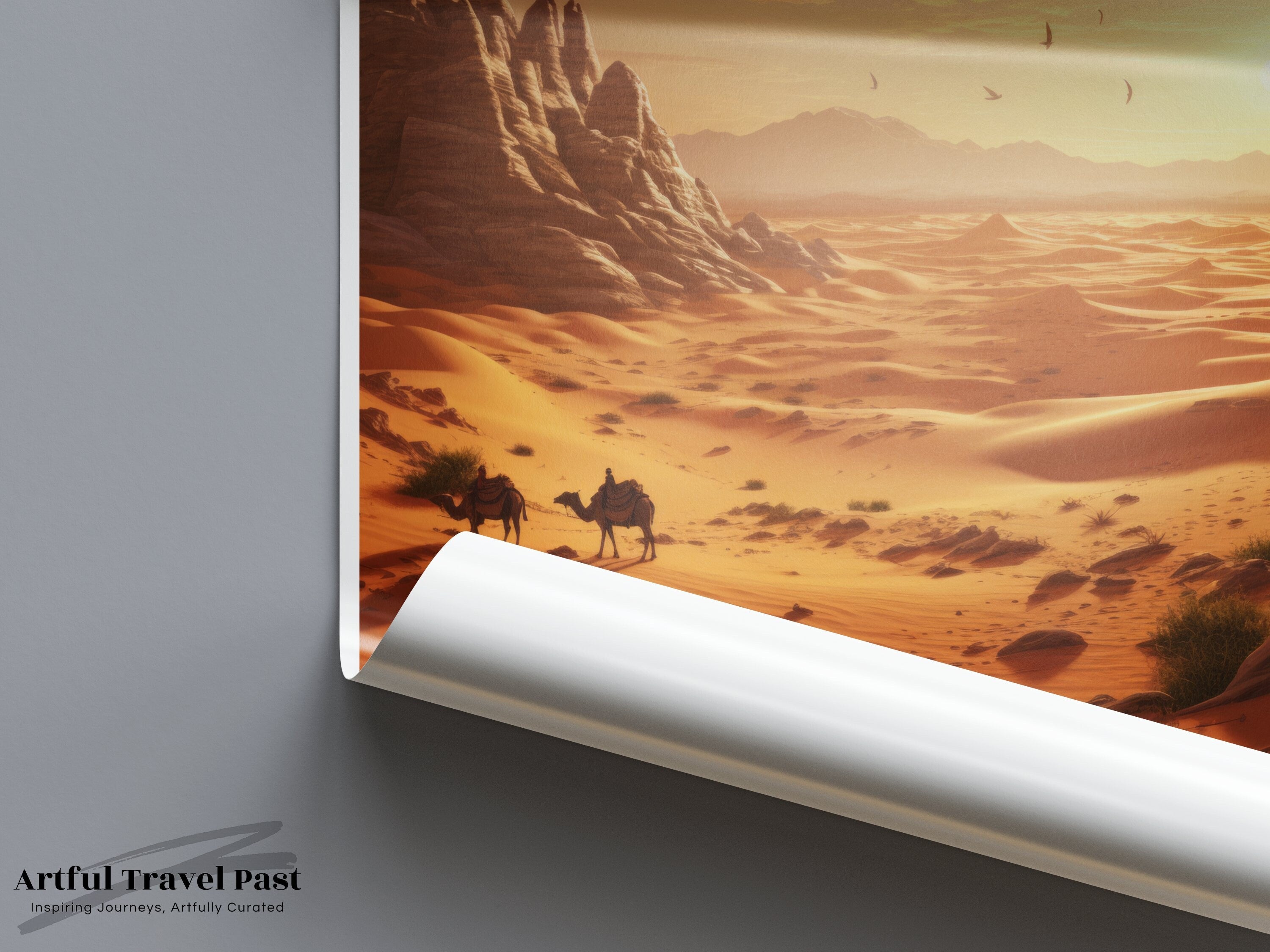 Sahara Wall Art, Stunning Desert Landscape, Camel Caravan in the Sahara, African Desert Sunset, Scenic Wall Decor