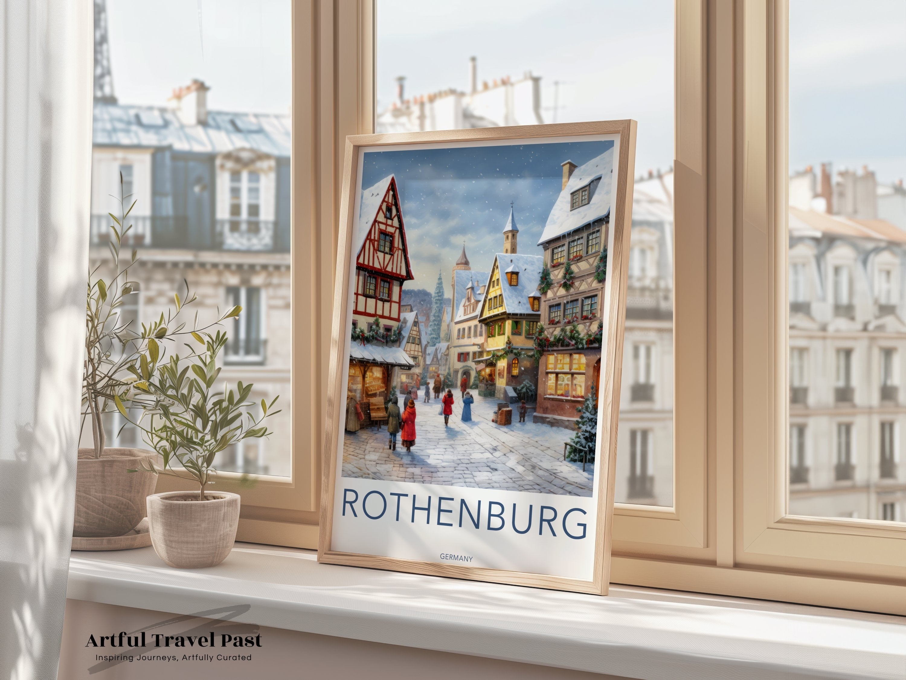 Rothenburg Wall Art, Germany Cityscape Print, Charming European Town Snowy Scene, Historic Architecture, Winter Holiday Decor