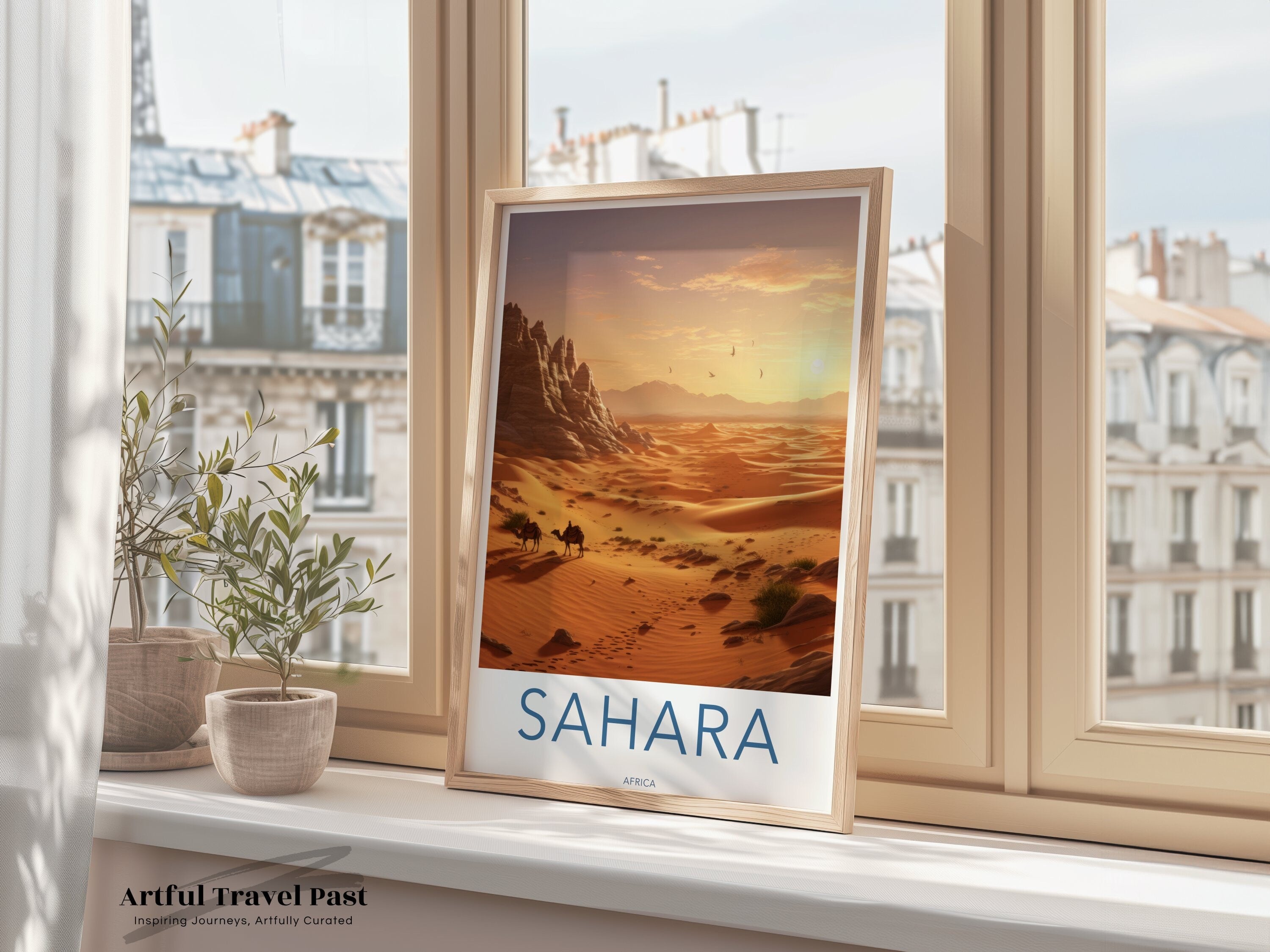 Sahara Wall Art, Stunning Desert Landscape, Camel Caravan in the Sahara, African Desert Sunset, Scenic Wall Decor