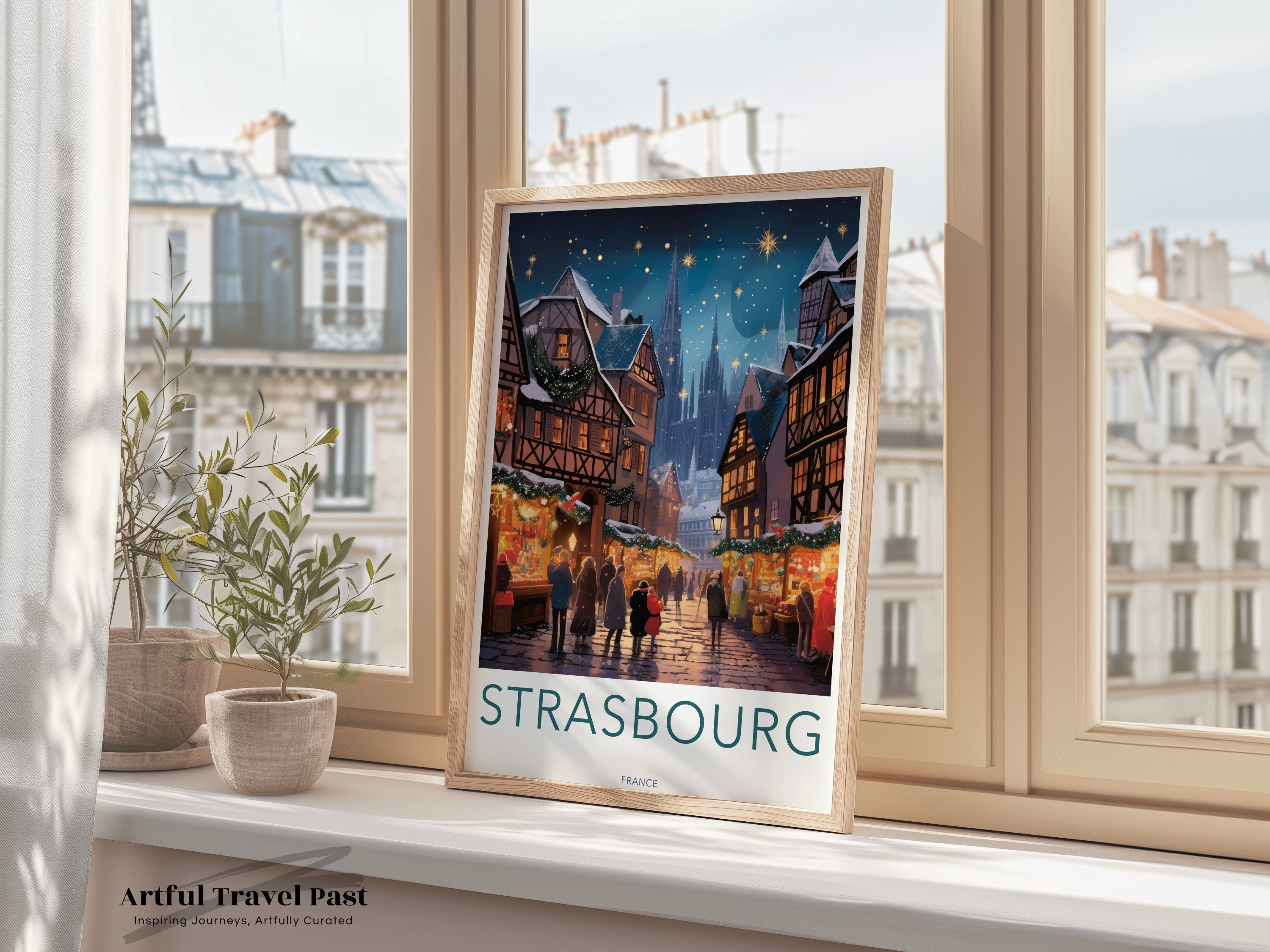 Strasbourg Christmas Market, European Holiday Destination, Winter Wonderland, Festive Wall Art, Historic City Print, Travel Poster