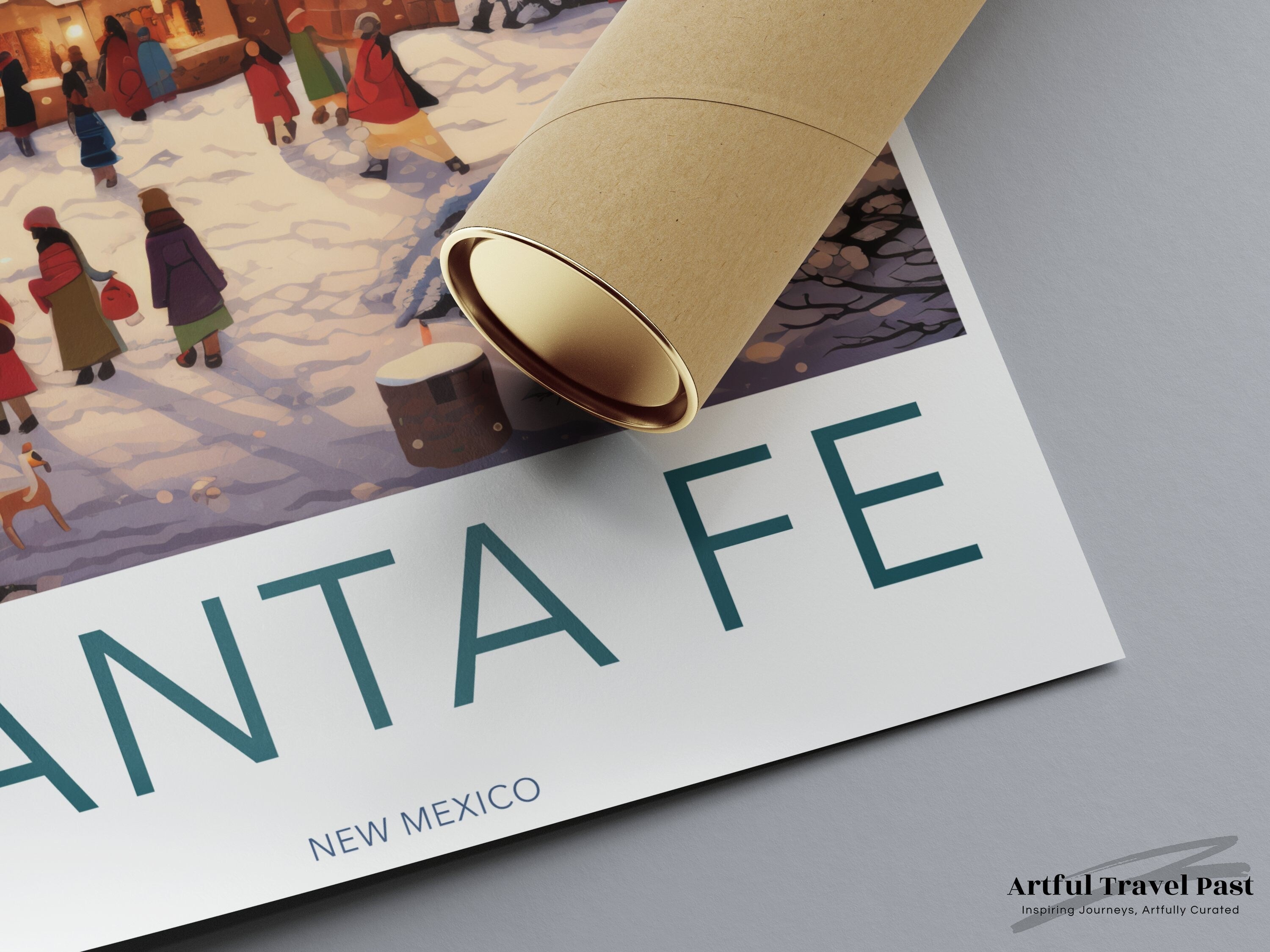 Santa Fe Wall Art Print, New Mexico Winter Wonderland, Christmas Holiday Decor, Snowy Village Scene, Winter Landscape Poster