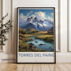 Torres Del Paine Wall Art Print, Patagonia Mountains Landscape Art, Nature Decor, Travel Photography, Scenic Poster