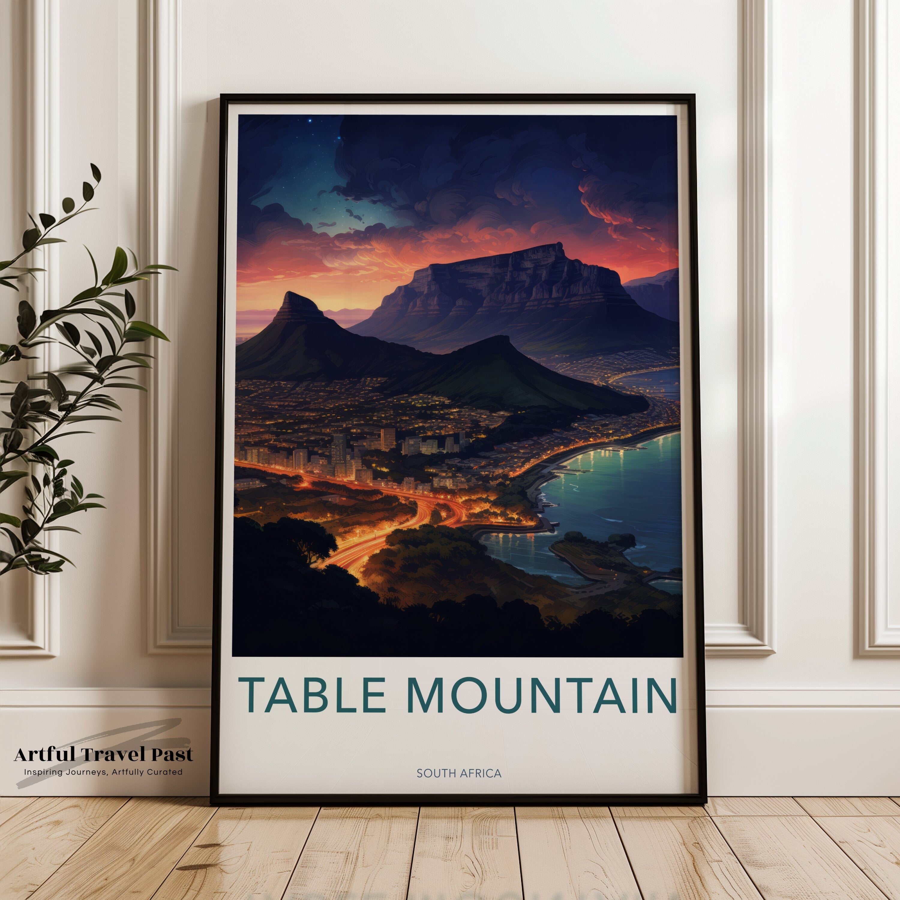 Table Mountain Wall Art Print, Cape Town Landscape, Sunset Over Table Mountain, South African Landmark, Nature Wall Decor