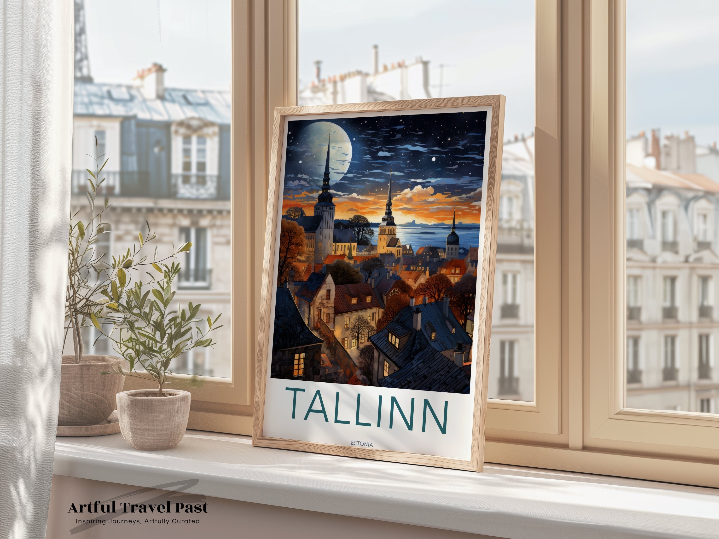 Tallinn Estonia Poster, Historic City Wall Art, Baltic Sea View, Night Sky Artwork, Medieval Architecture Print, Nordic Countries Decor