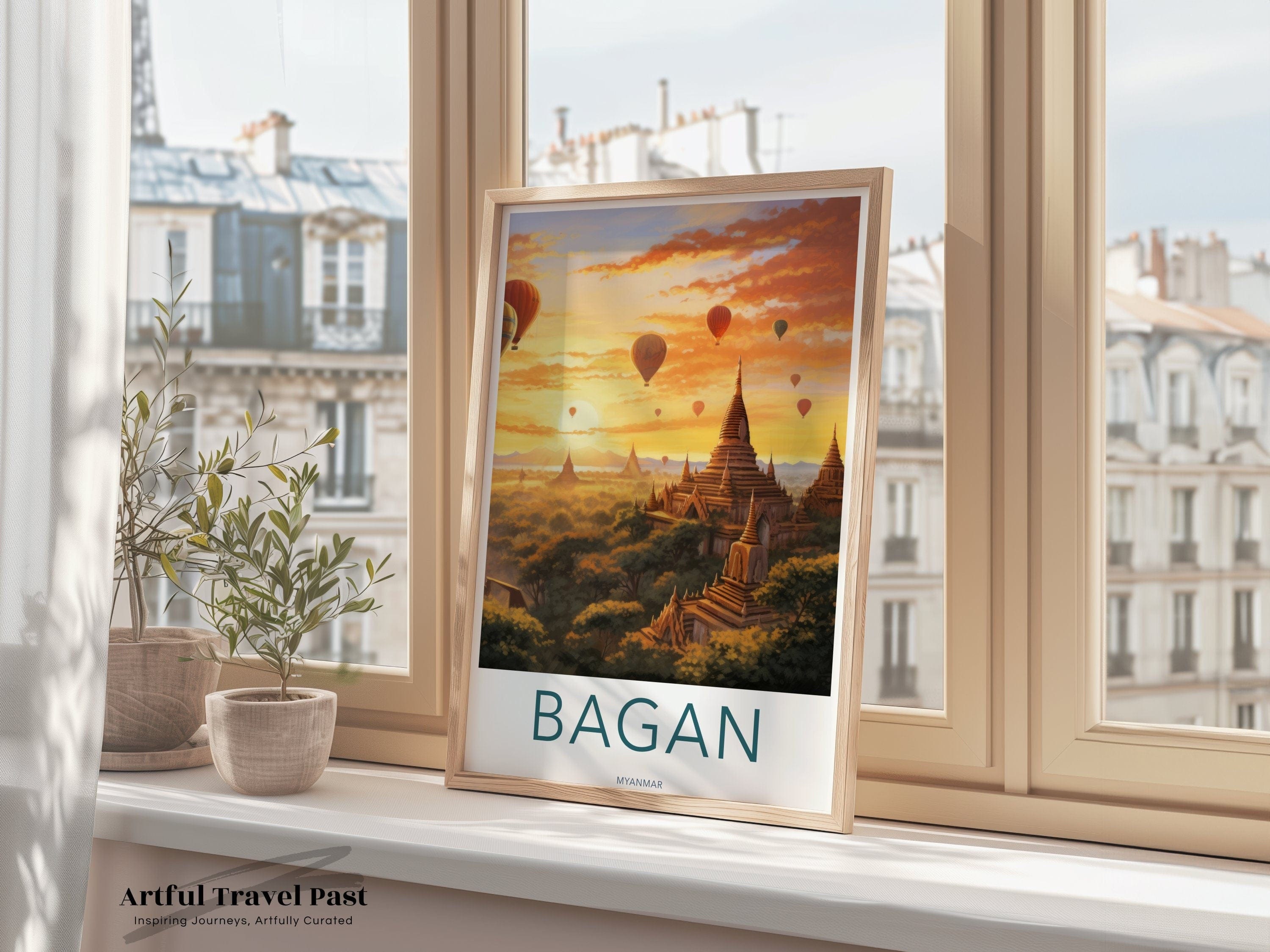 Wall Art Bagan Poster | Sunrise Over Pagodas | Myanmar Wall Art