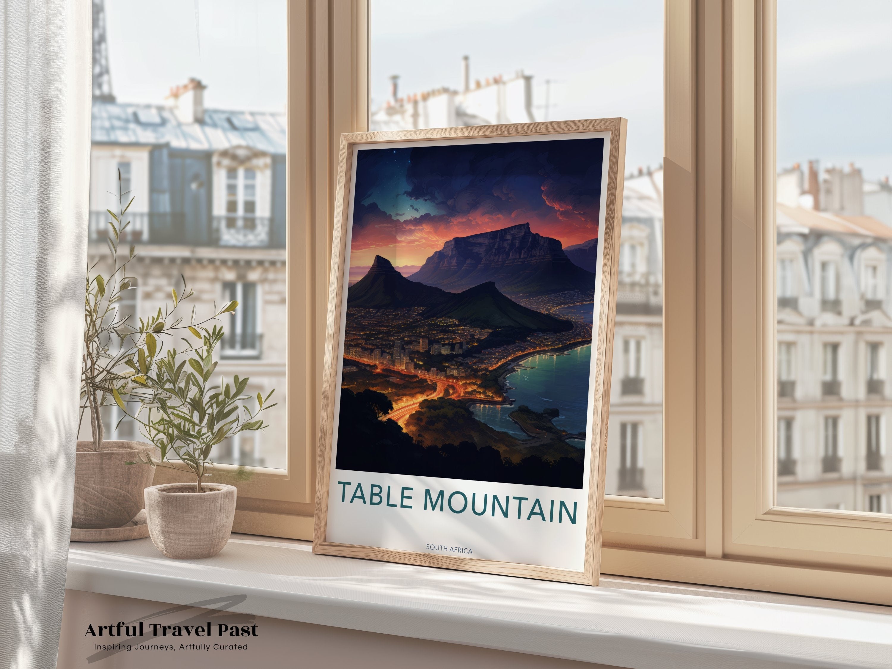 Table Mountain Wall Art Print, Cape Town Landscape, Sunset Over Table Mountain, South African Landmark, Nature Wall Decor