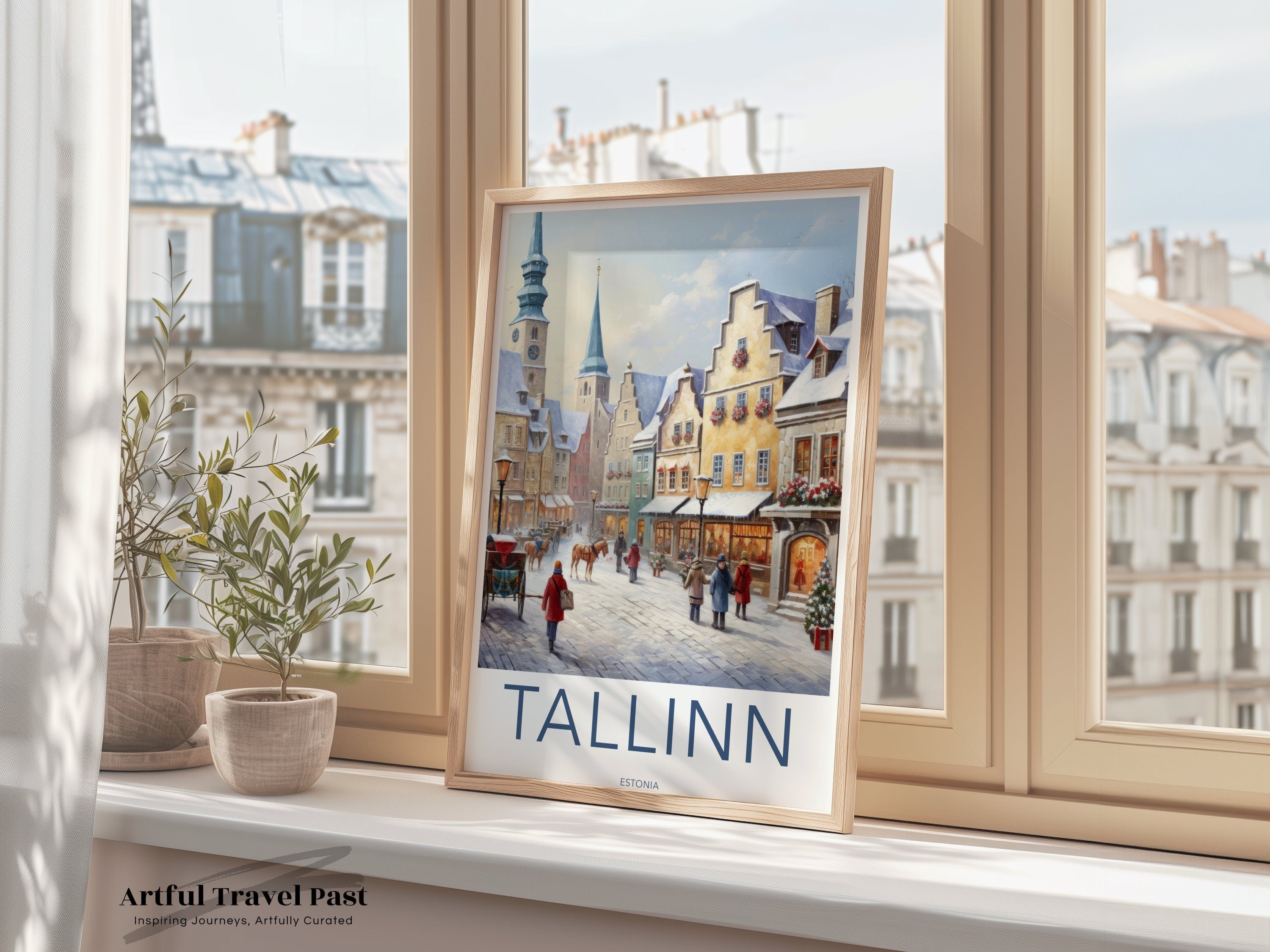 Tallinn Estonia Cityscape Wall Art, Winter Wonderland Historic District Print, Scenic Architectural Artwork, Baltic Cultural Decor