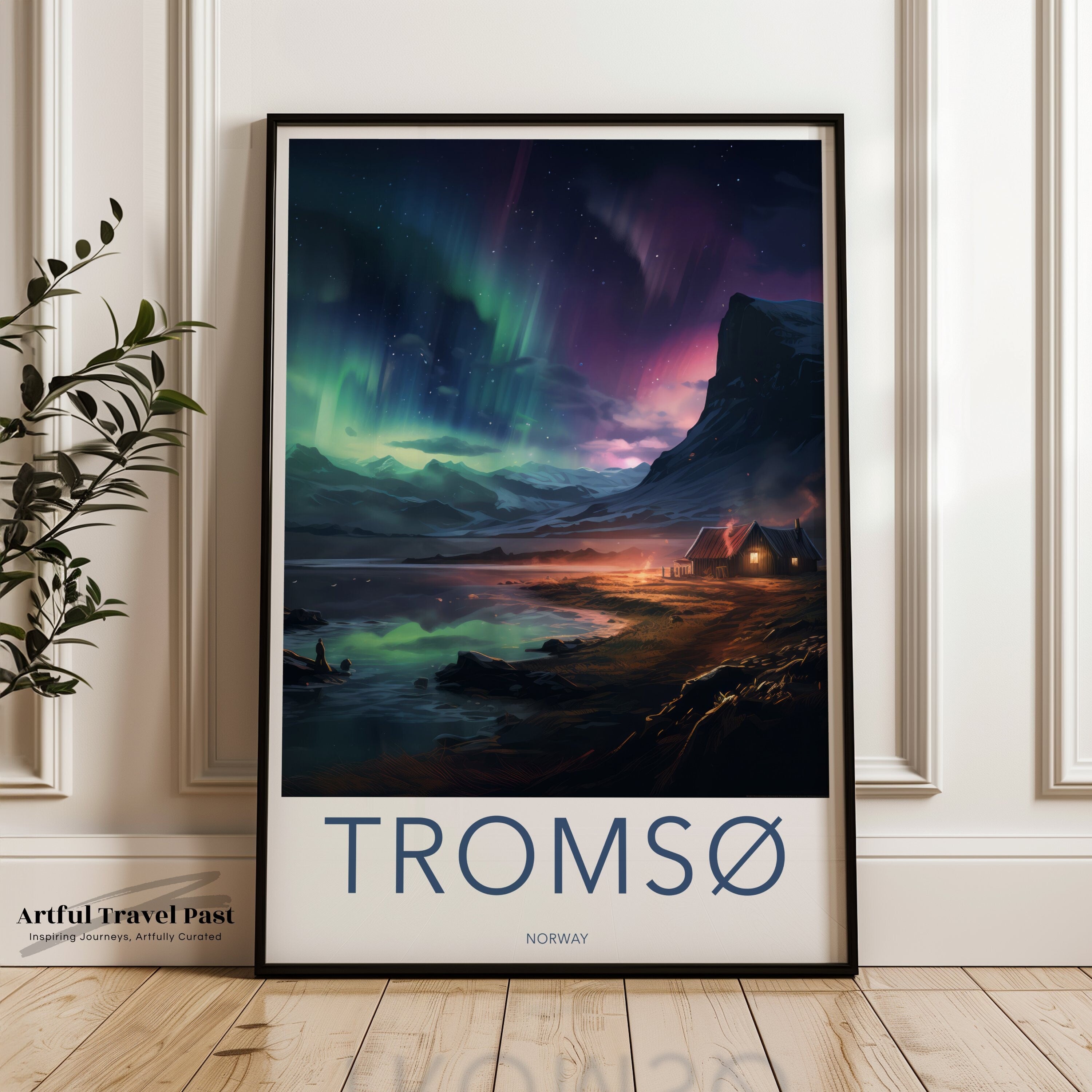 Tromso Norway Northern Lights Wall Art, Scandinavian Landscape Print, Winter Night Sky Home Decor, Arctic Nature Poster