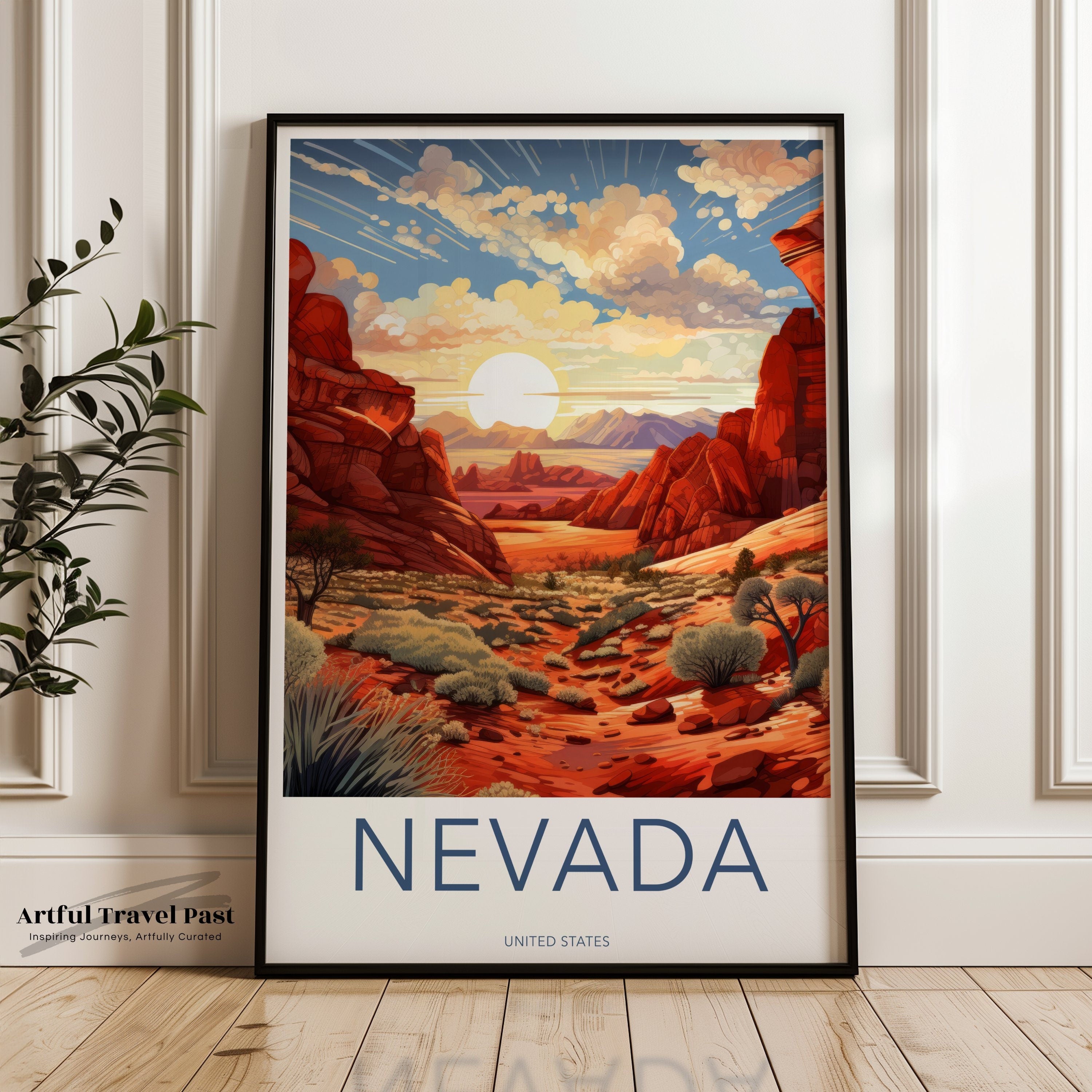 Nevada Wall Art, Beautiful Desert Sunset, Scenic Landscape Print, Vibrant American Southwest Decor, Nevada Travel Poster