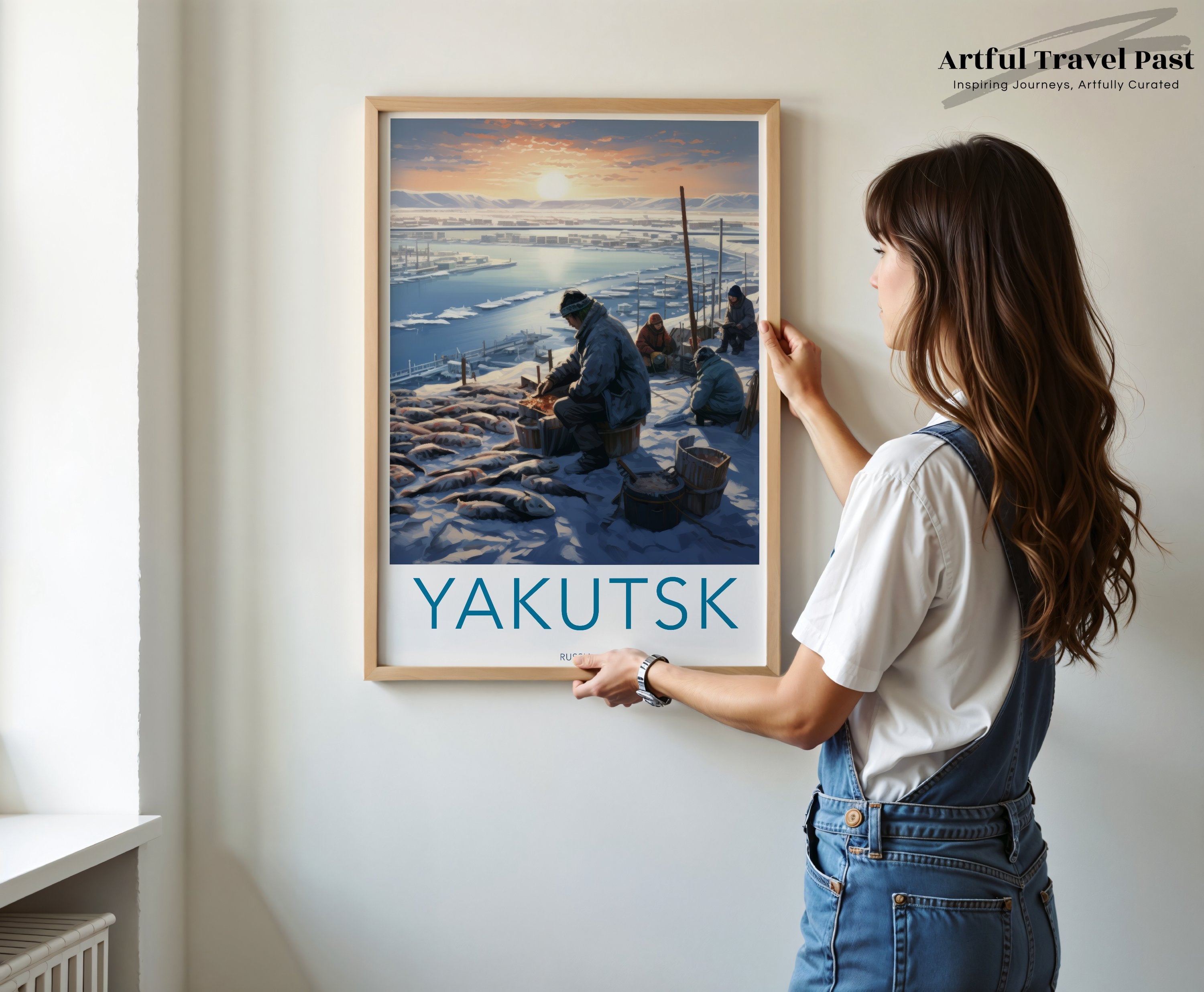 Yakutsk Wall Art, Siberian Fishing Village Print, Winter Landscape Decor, Scenic Russian Arctic Artwork, Cultural Wall Poster