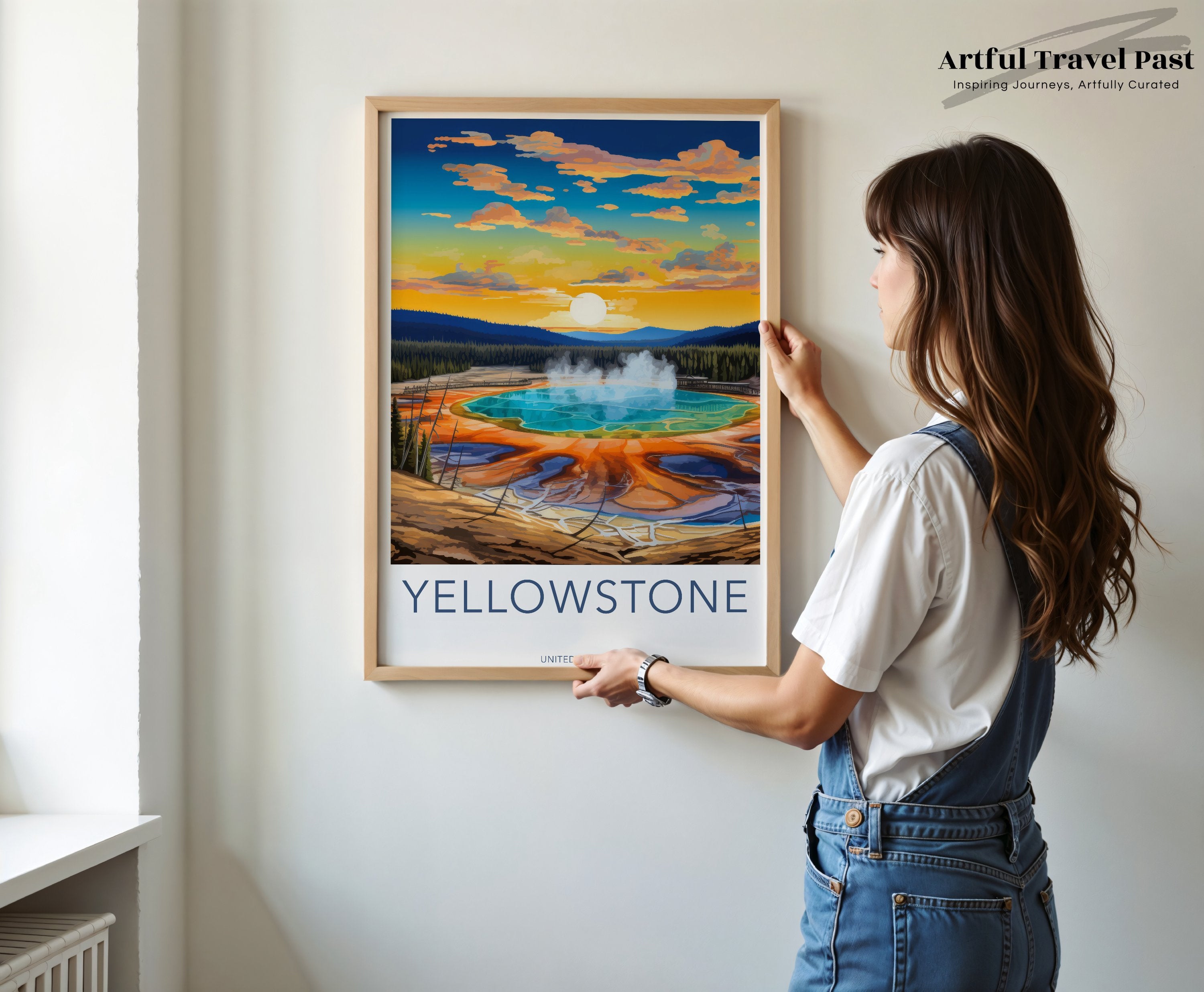 Yellowstone National Park Wall Art Print, Colorful Sunset Landscape Poster, Nature Scene Art, Home Decor, Travel Souvenir, Office Wall Decor