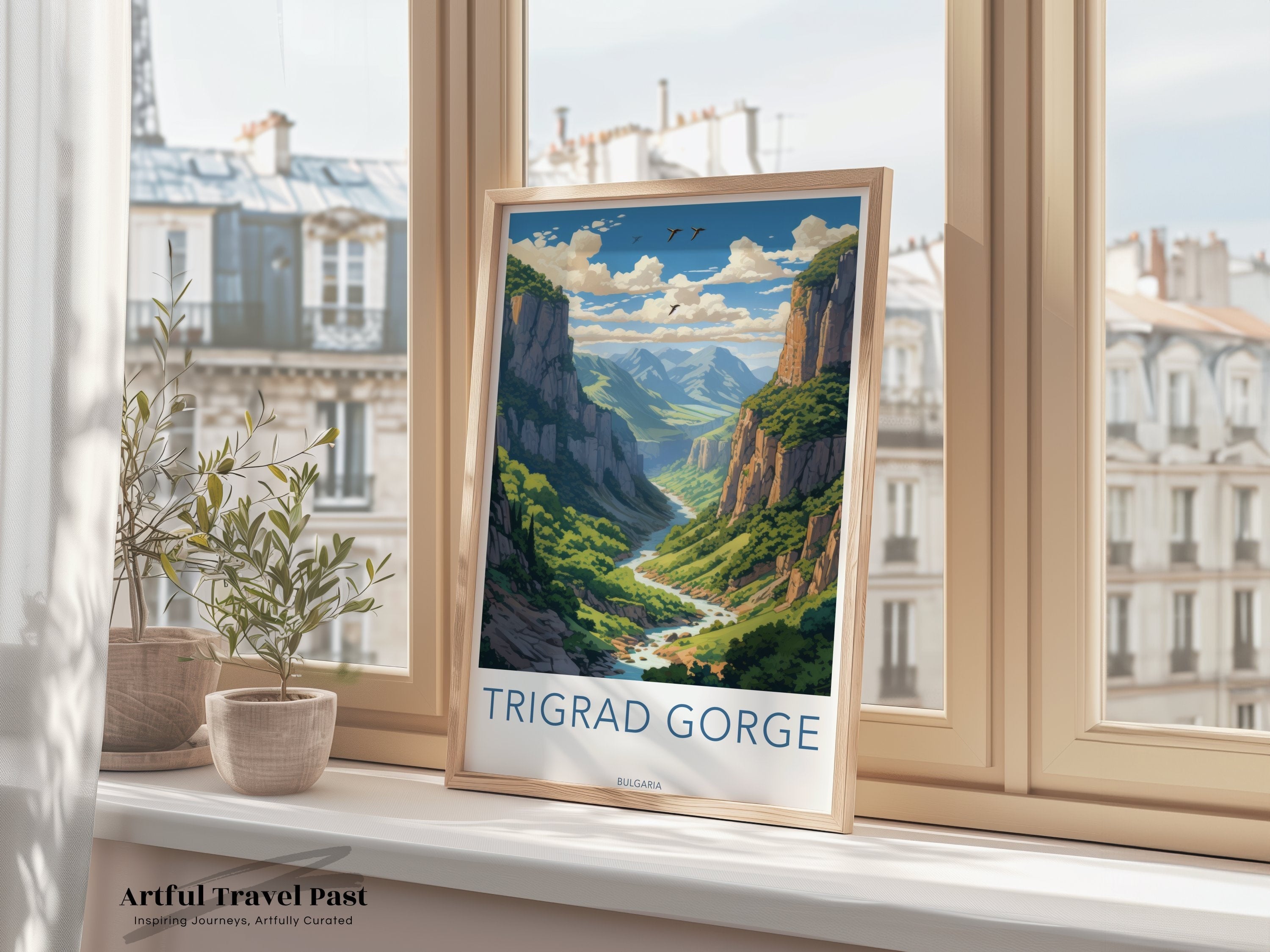 Trigrad Gorge Wall Art Print, Bulgaria Scenic Landscape Illustration, Nature Inspired Home Decor, Travel Destination Poster