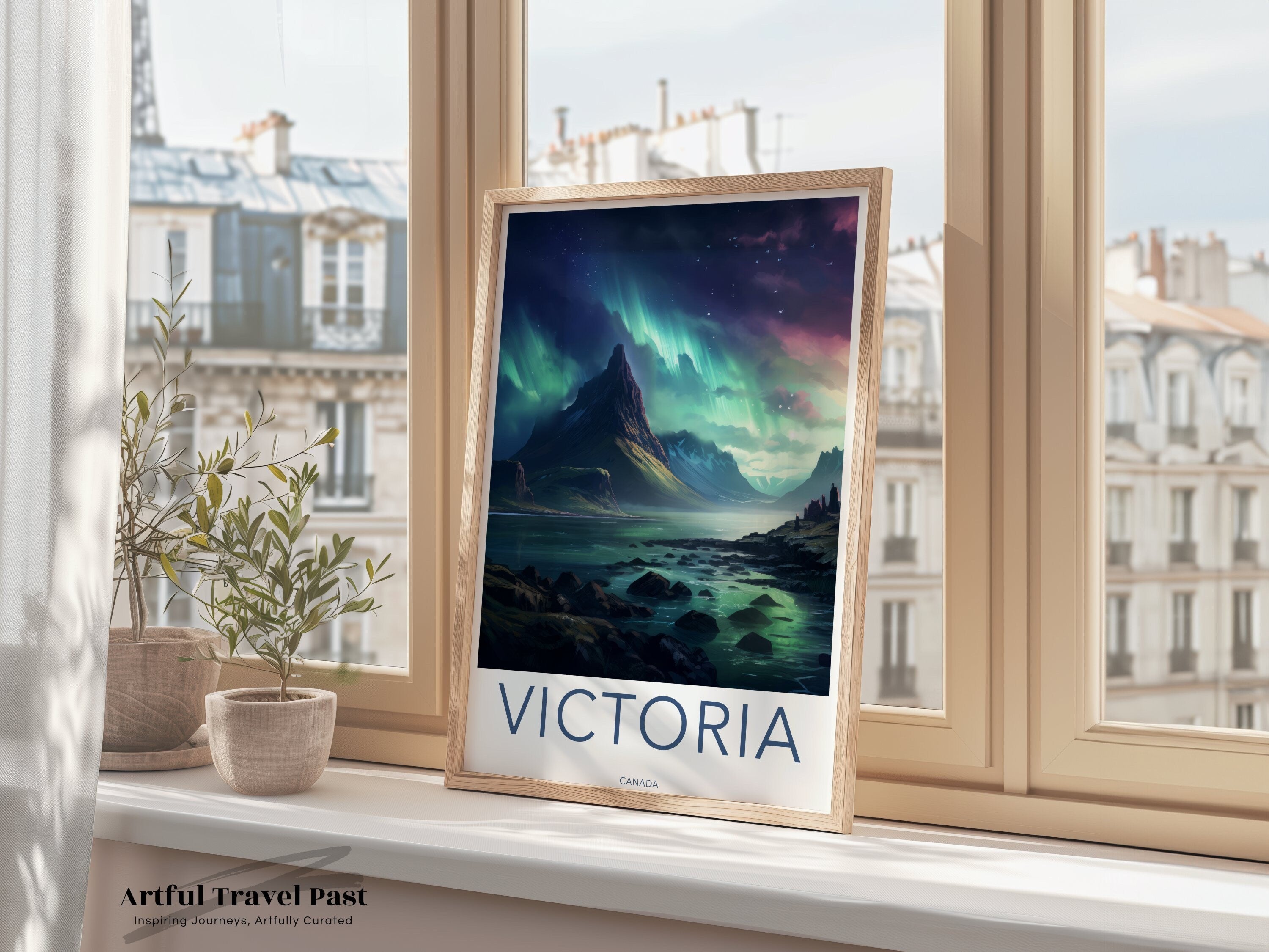 Victoria Canada Northern Lights Wall Art, Mountain Landscape Poster, Nature Artwork, Aurora Borealis Print, Home Decor, Scenic Print