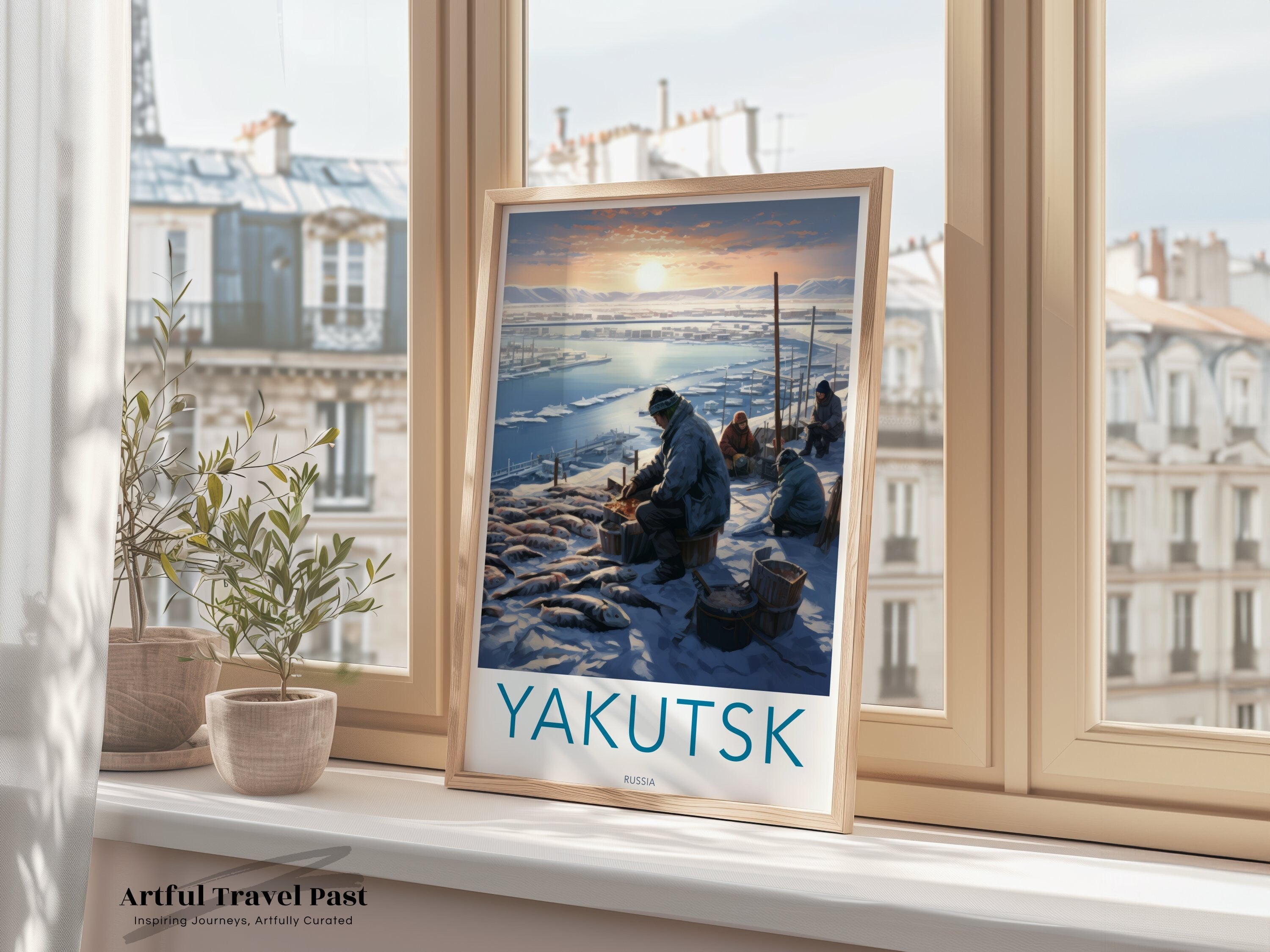 Yakutsk Wall Art, Siberian Fishing Village Print, Winter Landscape Decor, Scenic Russian Arctic Artwork, Cultural Wall Poster