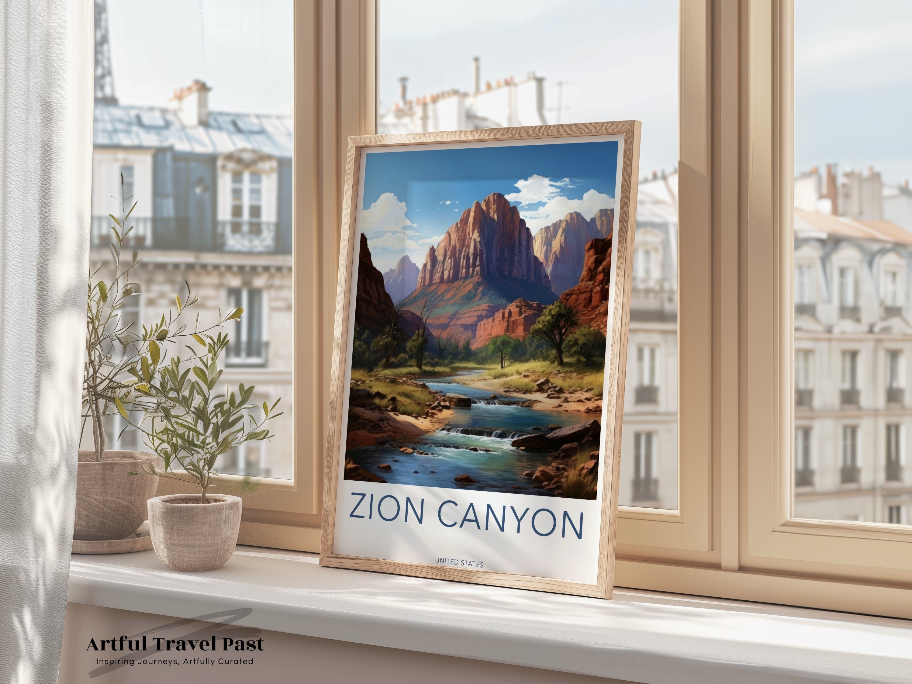 Zion Canyon Wall Art, Stunning National Park Landscape, Serene Nature, River and Mountain Poster, Scenic Utah Print, Home Decor