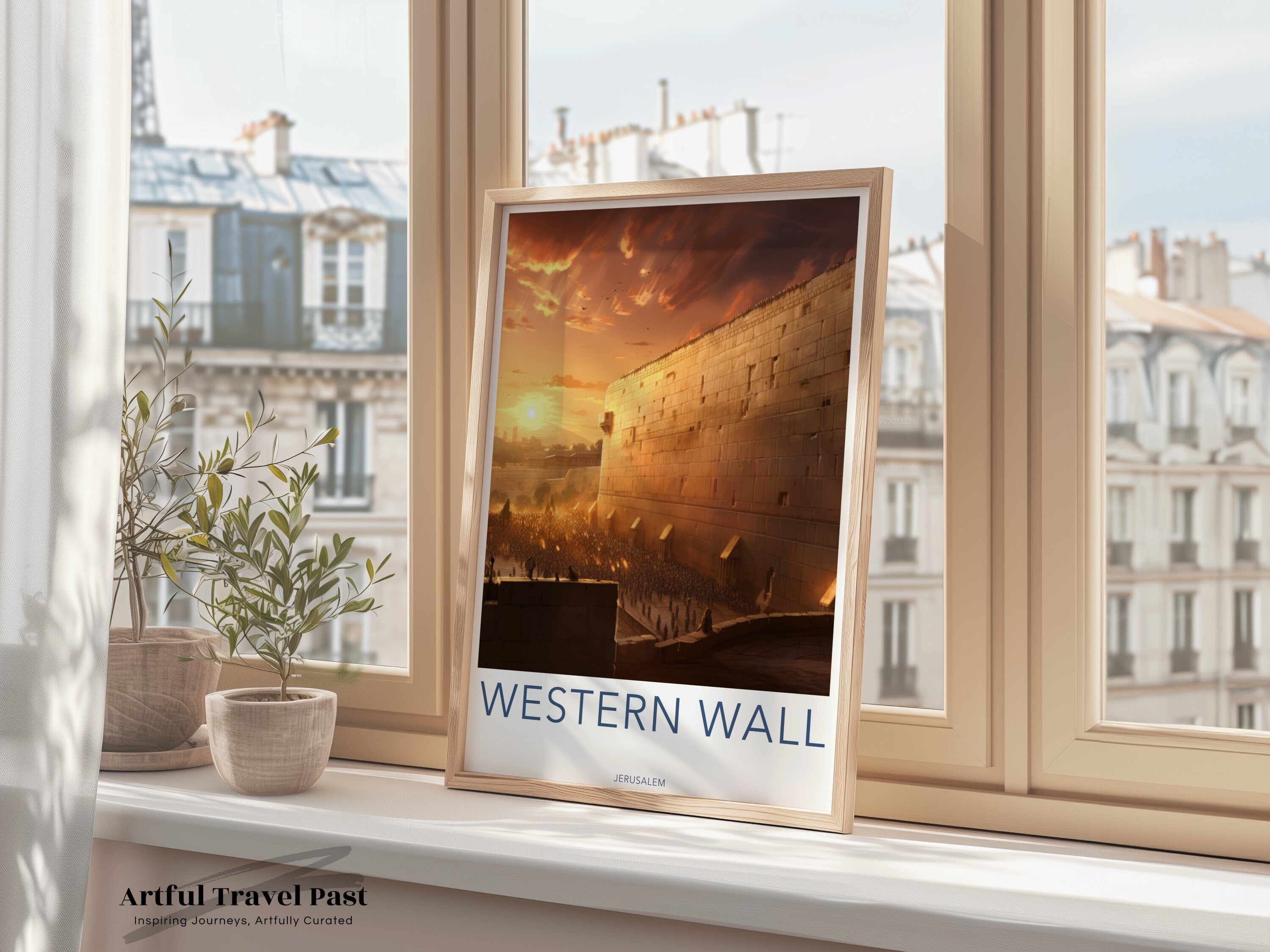 Western Wall Jerusalem Art, Sunset View Holy City Print, Historic Landmark Poster, Cultural Heritage Wall Decor, Spiritual Art Print