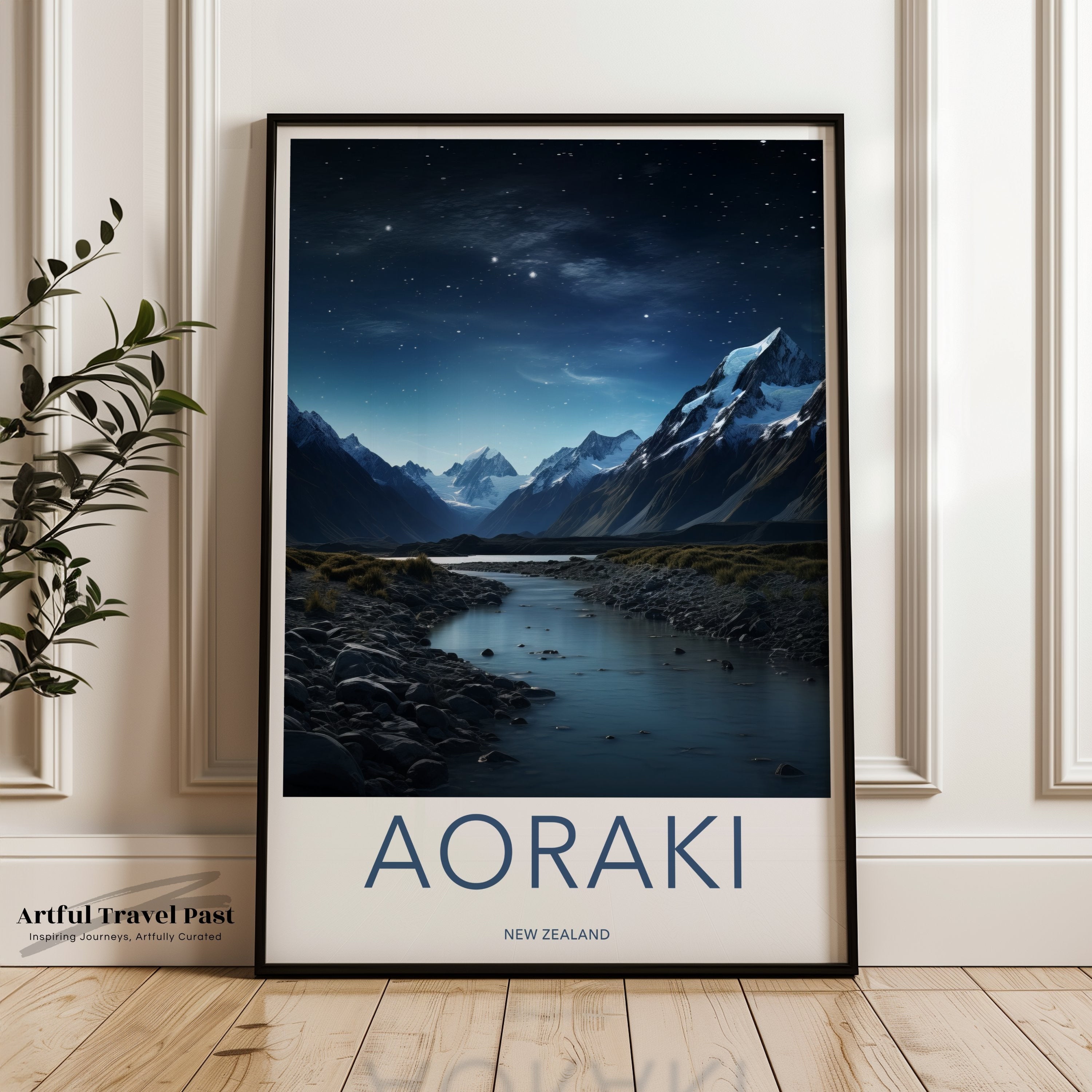 Aoraki New Zealand Wall Art Print, Scenic Mountain Landscape, Starry Night Sky, Nature Photography, Home and Office Decor, Travel Poster