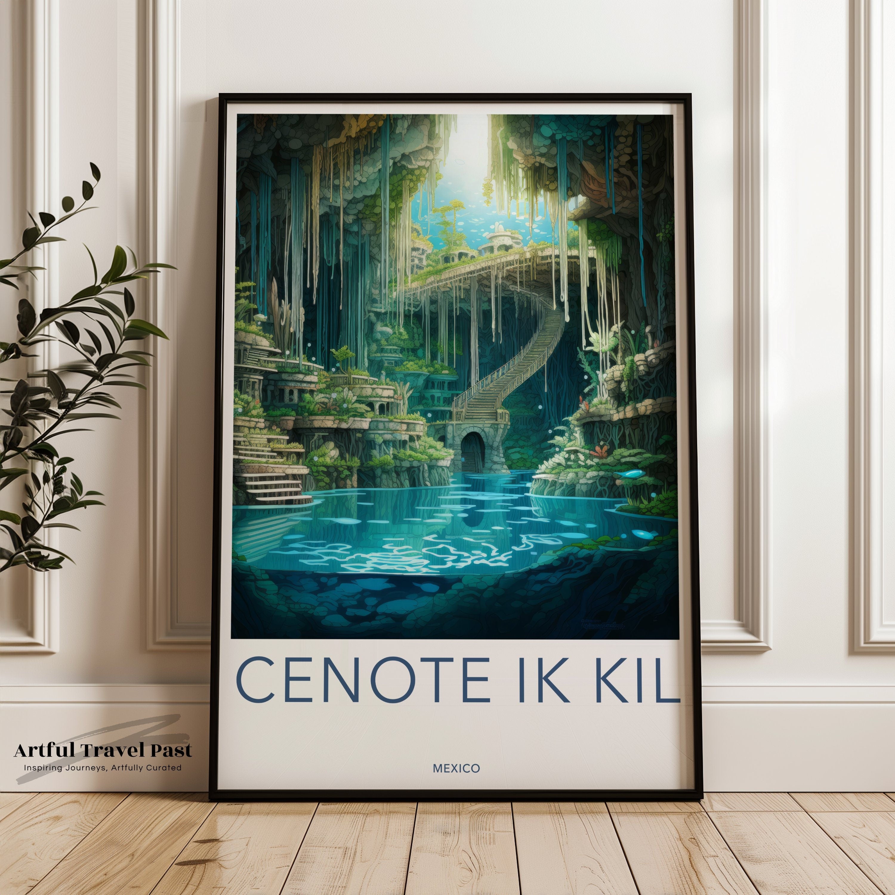 Cenote Ik Kil Wall Art, Mexico Travel Poster, Natural Beauty Print, Mexican Cave Art, Home Decor, Unique Wall Decor, Art Print