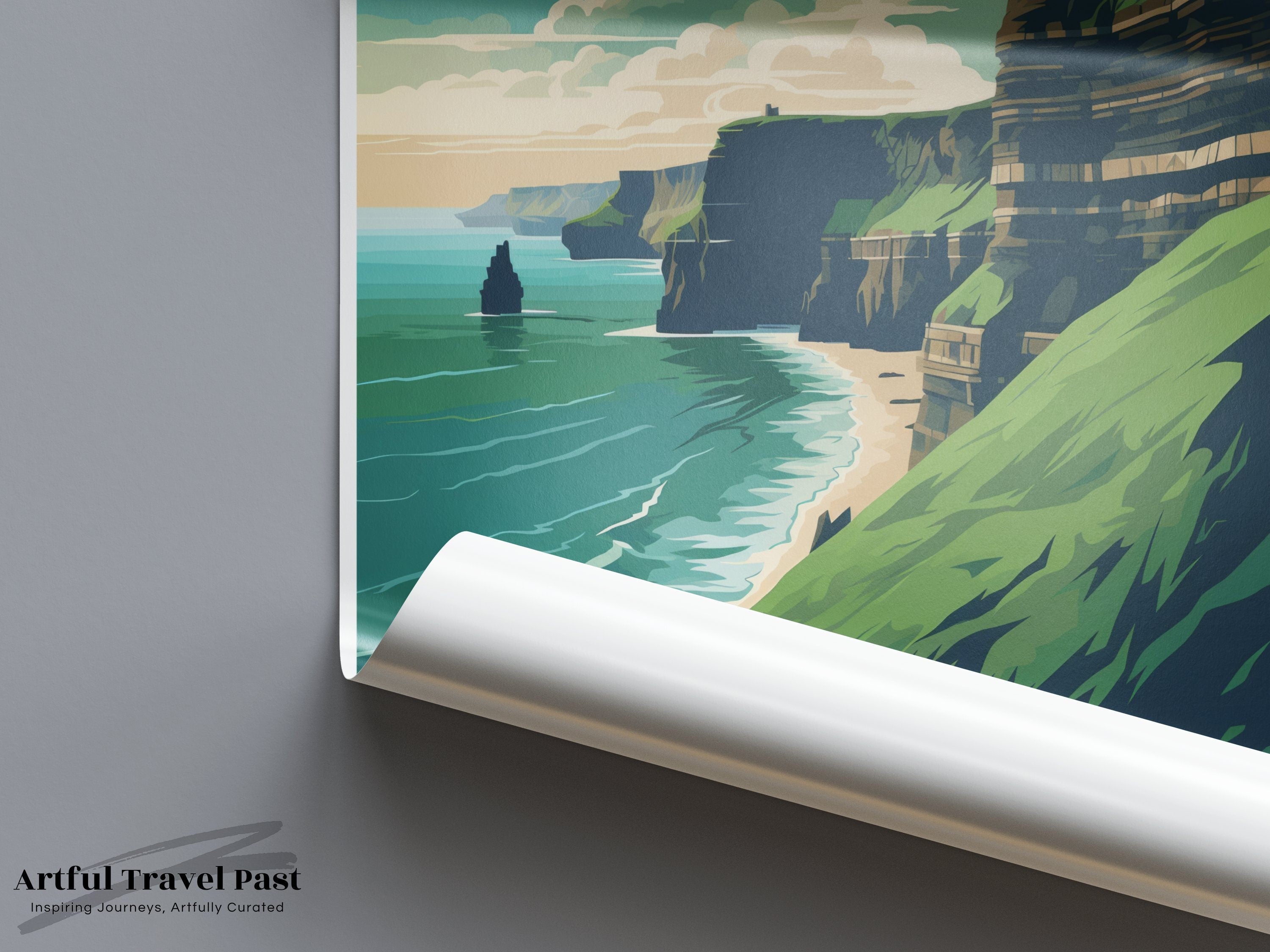 Cliffs of Moher Wall Art Print, Coastal Landscape Poster, Irish Landmark Decor, Stunning Scenery Illustration