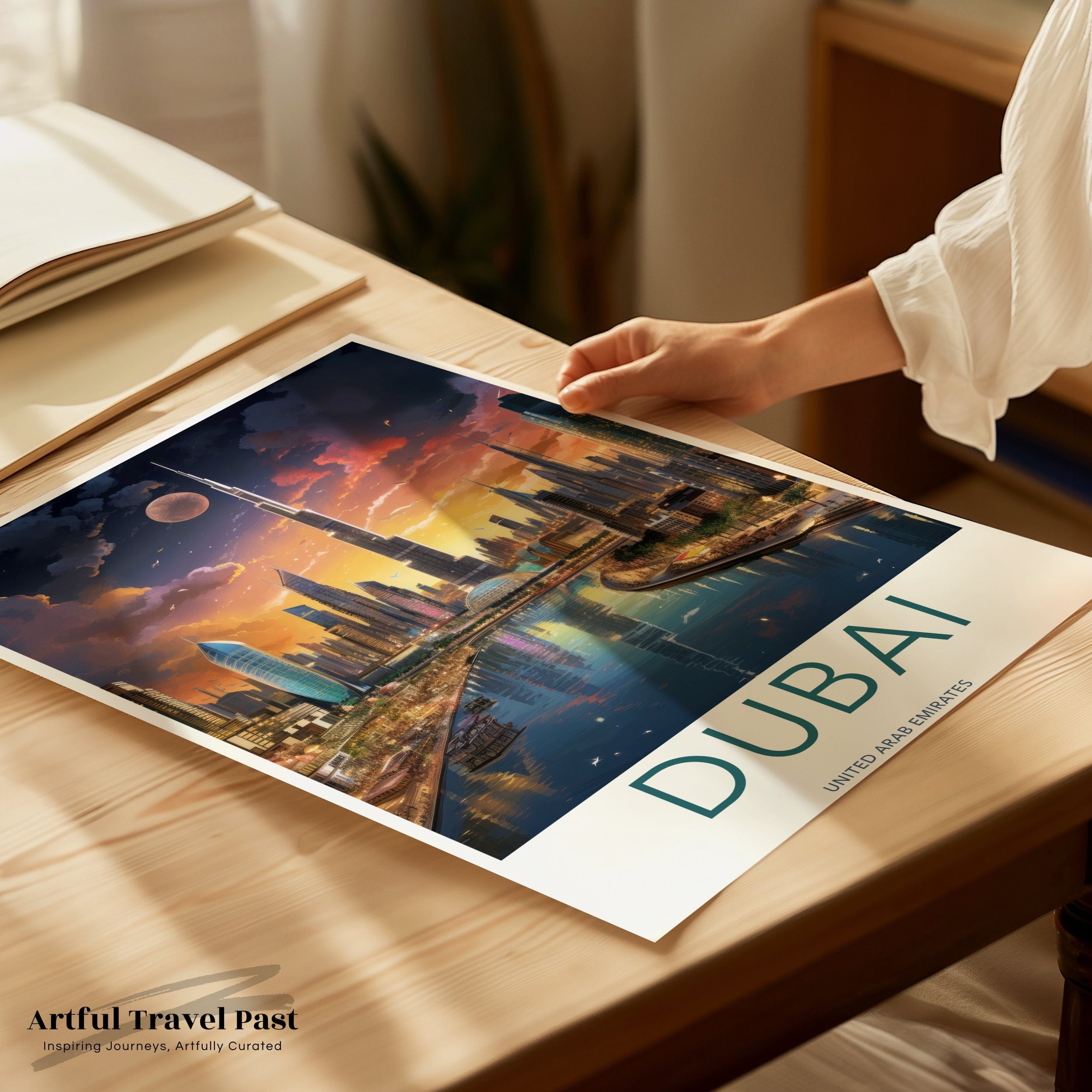 Dubai Cityscape Wall Art, Stunning Sunset Skyline Print, Modern Urban Landscape, Vibrant Architectural Wonders, Travel Decor