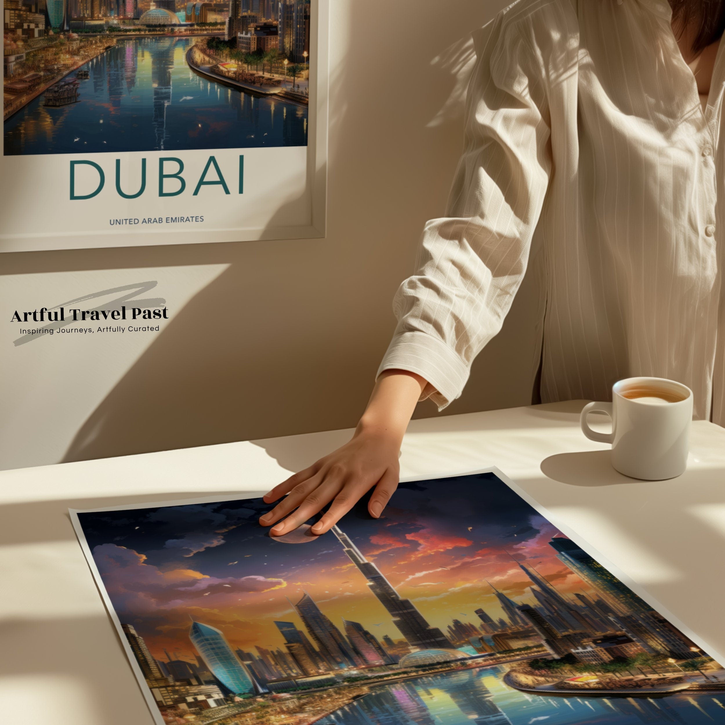 Dubai Cityscape Wall Art, Stunning Sunset Skyline Print, Modern Urban Landscape, Vibrant Architectural Wonders, Travel Decor