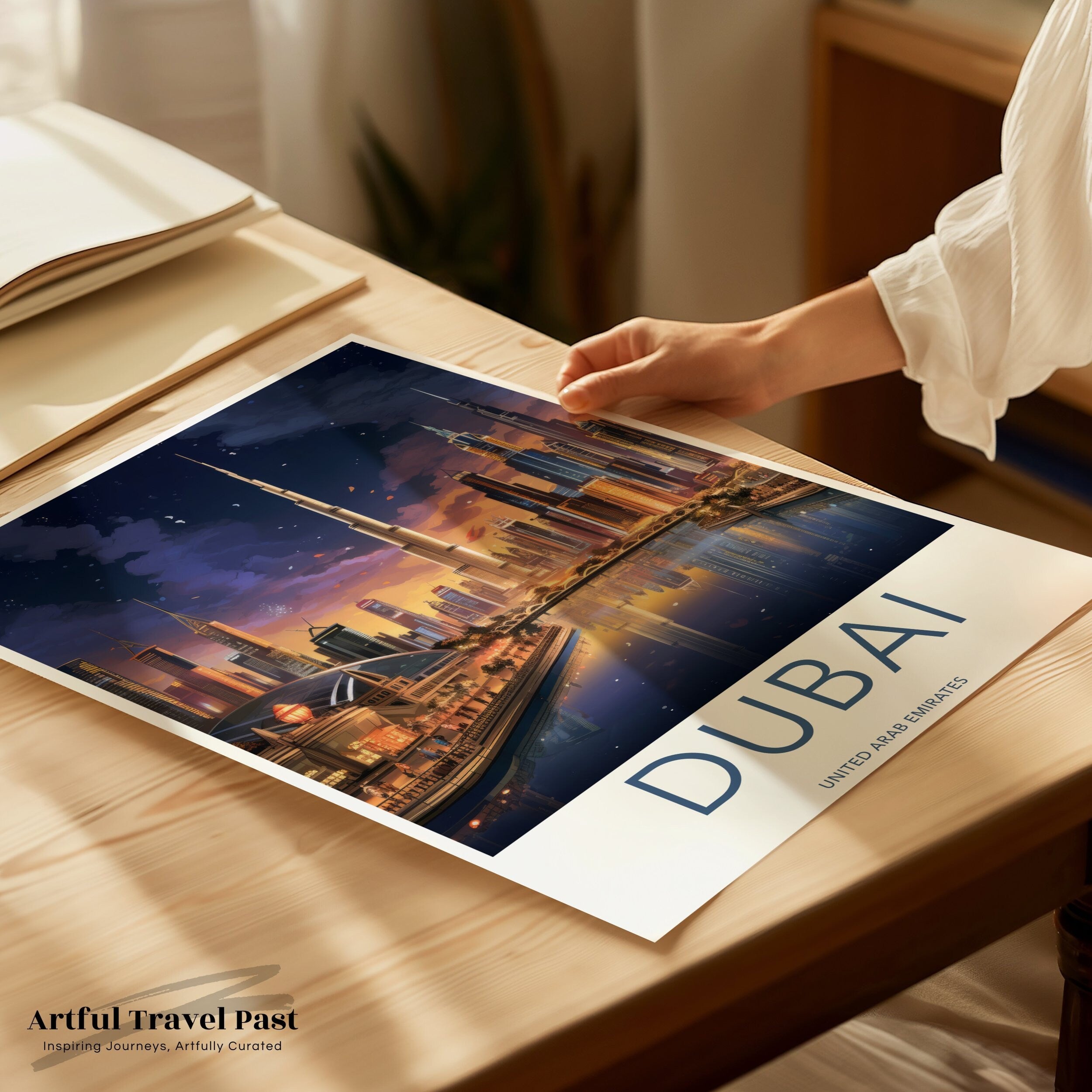 Dubai Cityscape Wall Art, Sunset Skyline Print, Architectural Wonders Poster, Dubai Downtown View, UAE Cultural Landmarks