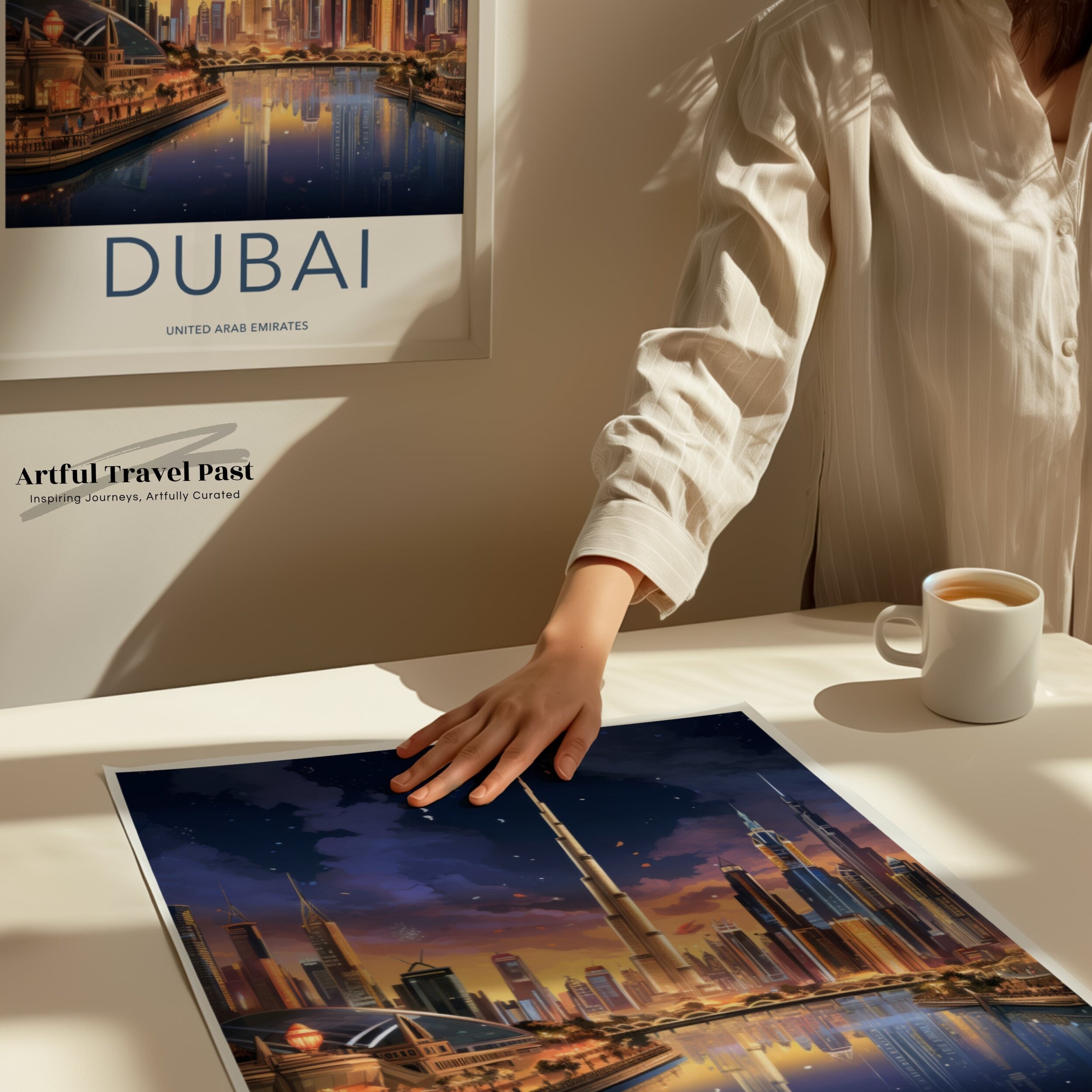 Dubai Cityscape Wall Art, Sunset Skyline Print, Architectural Wonders Poster, Dubai Downtown View, UAE Cultural Landmarks