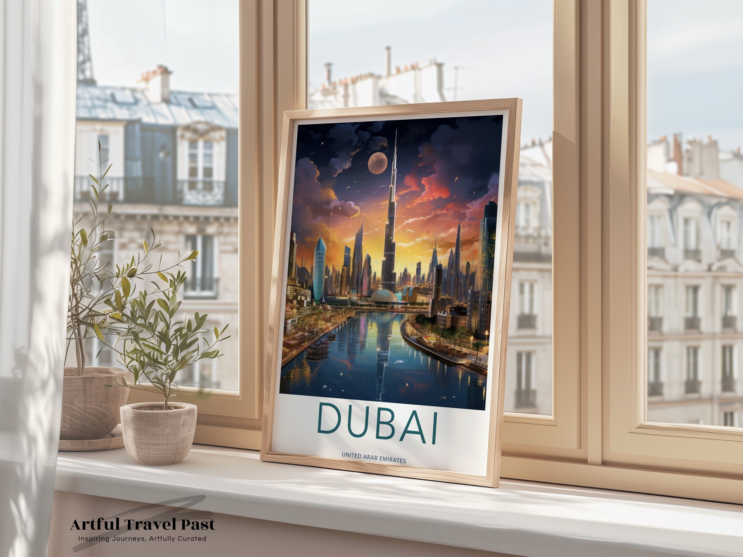 Dubai Cityscape Wall Art, Stunning Sunset Skyline Print, Modern Urban Landscape, Vibrant Architectural Wonders, Travel Decor