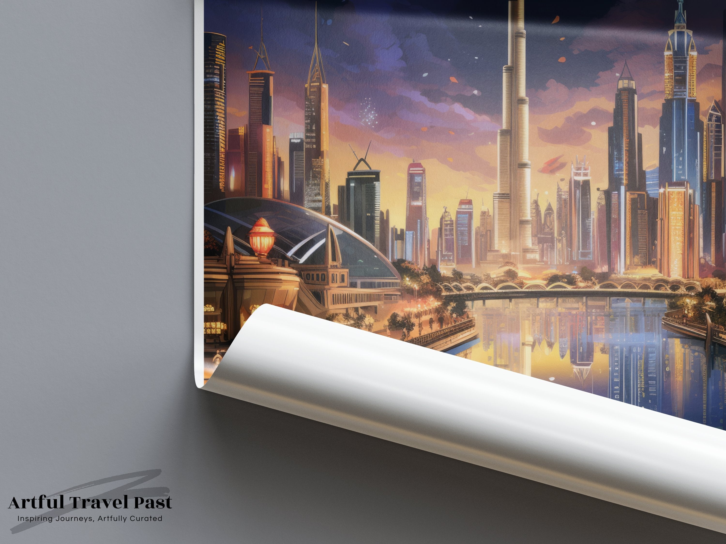 Dubai Cityscape Wall Art, Sunset Skyline Print, Architectural Wonders Poster, Dubai Downtown View, UAE Cultural Landmarks