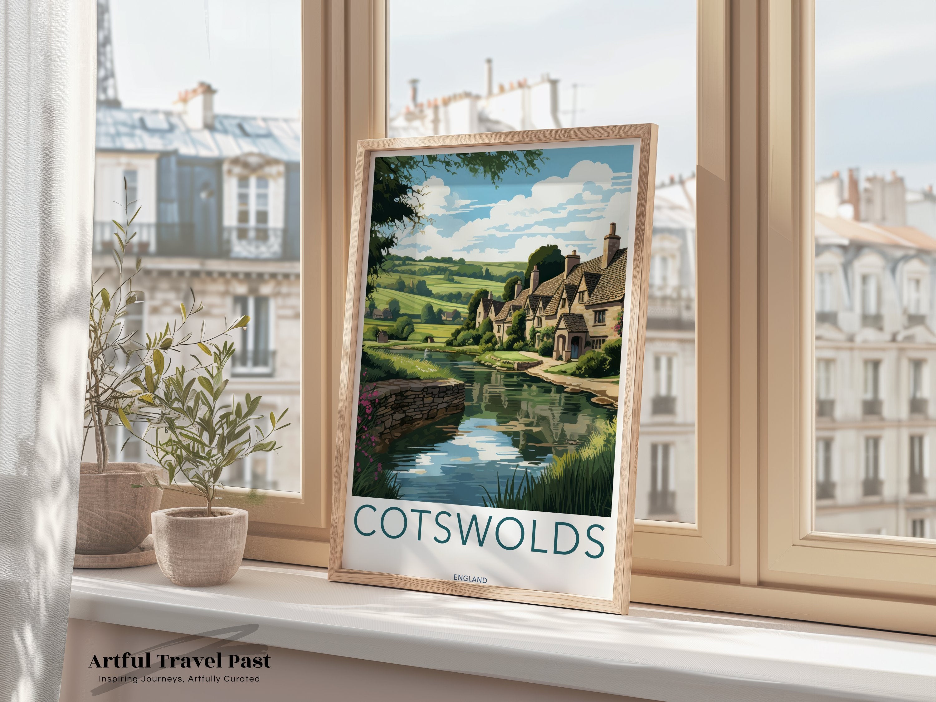 Cotswolds Wall Art Print, English Countryside Decor, Scenic Landscape Art, Rustic Home Decoration, UK Travel Poster, Vintage Style Artwork