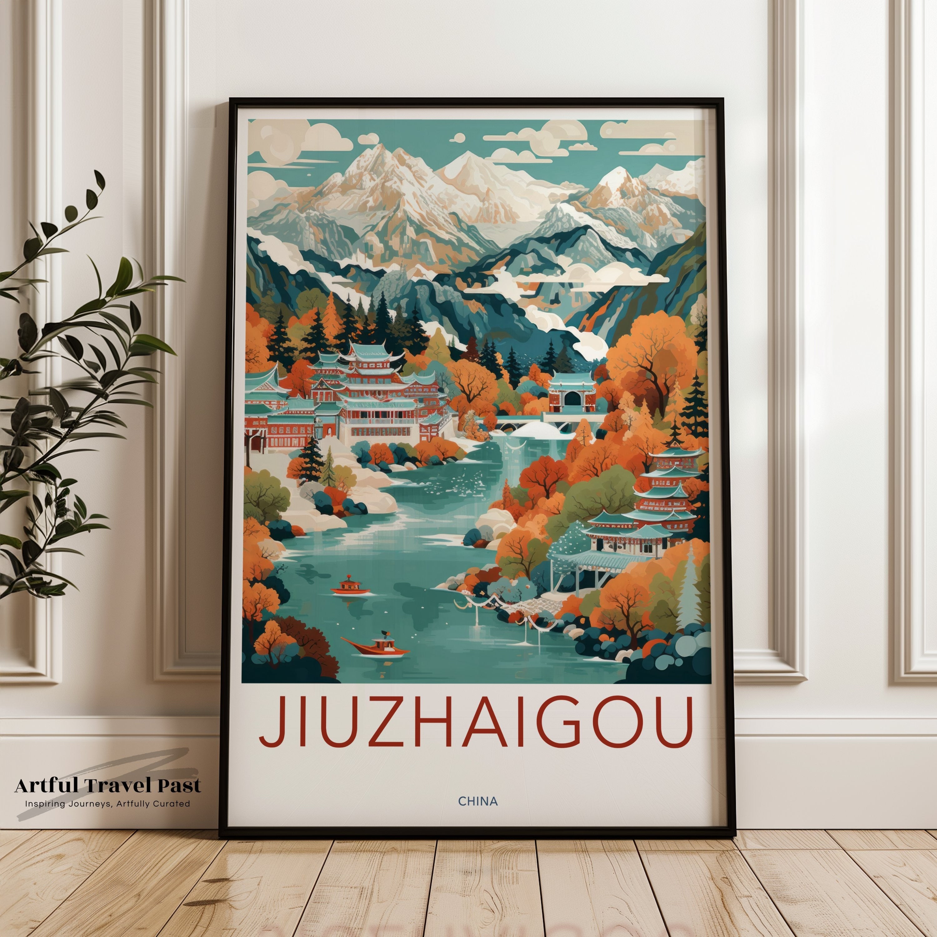 Jiuzhaigou Wall Art, Scenic Landscape Poster, Asian Mountain River View, Nature Print, Cultural Landmark Decor, Home Office Art