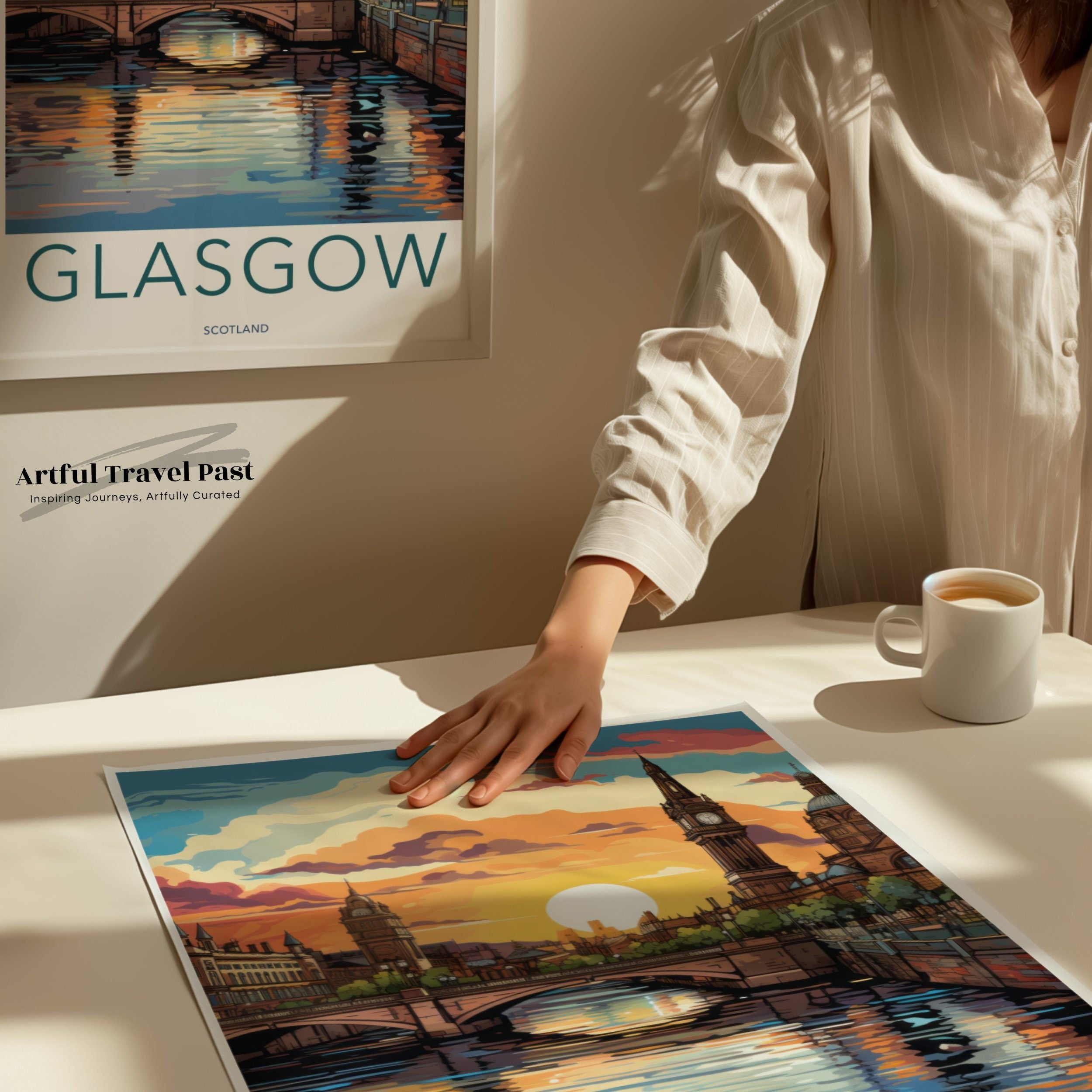 Glasgow Scotland Sunset Scenic Wall Art, Glasgow City Print, Sunset Cityscape Poster, Scotland Travel Decor, Glasgow Landmark Art