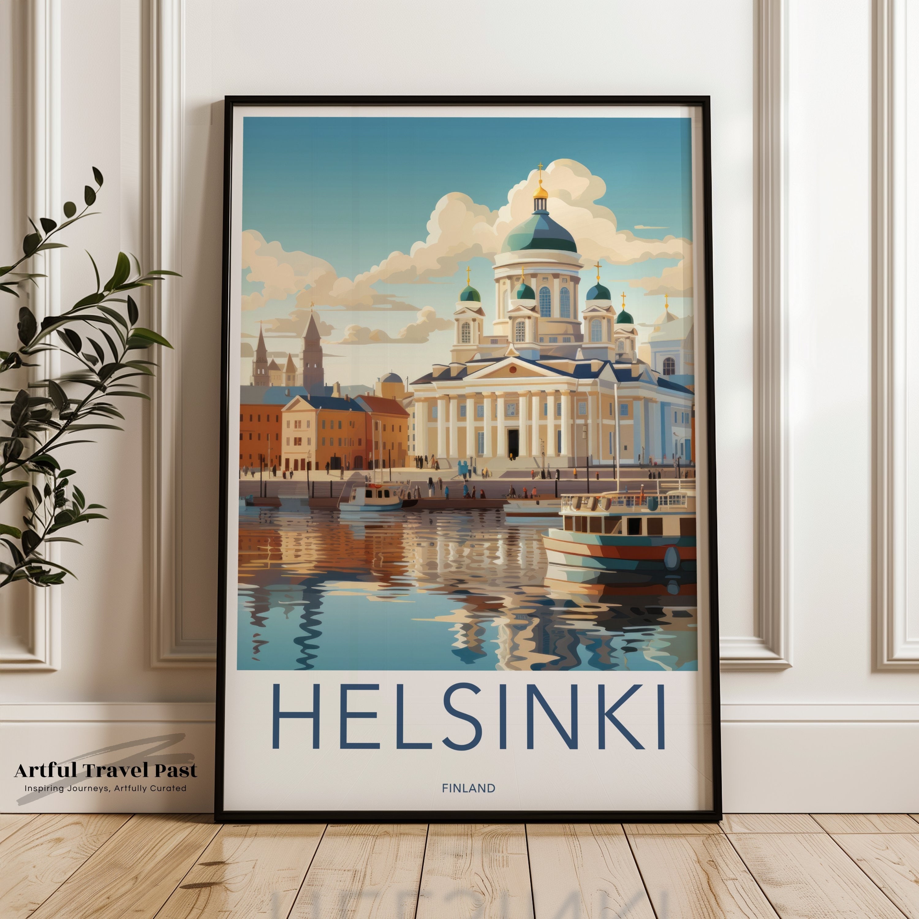 Helsinki Wall Art, Finland Travel Poster, Architectural Print, Nordic Cityscape Art, Coastal Decor, Historic Landmark Illustration