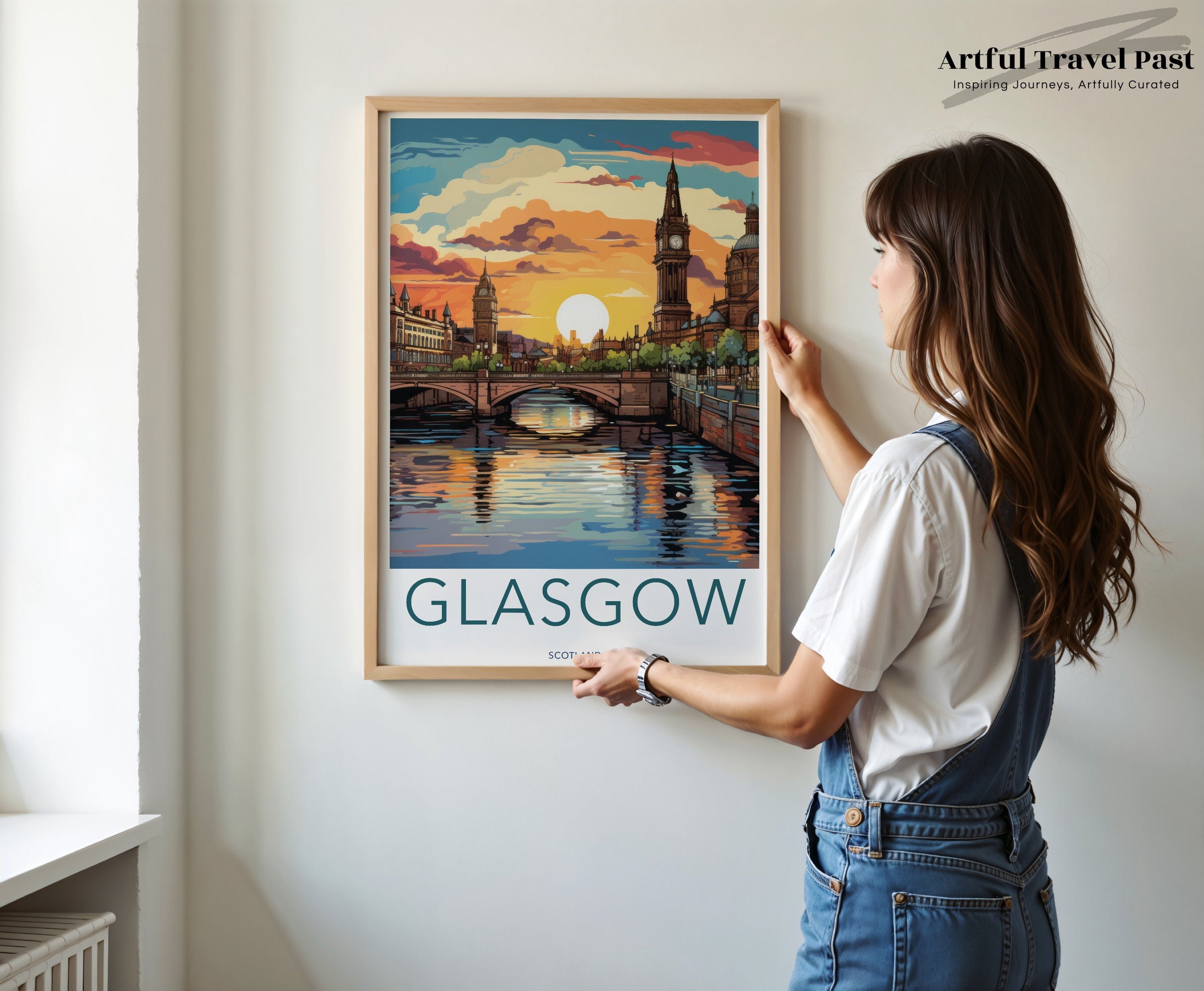 Glasgow Scotland Sunset Scenic Wall Art, Glasgow City Print, Sunset Cityscape Poster, Scotland Travel Decor, Glasgow Landmark Art