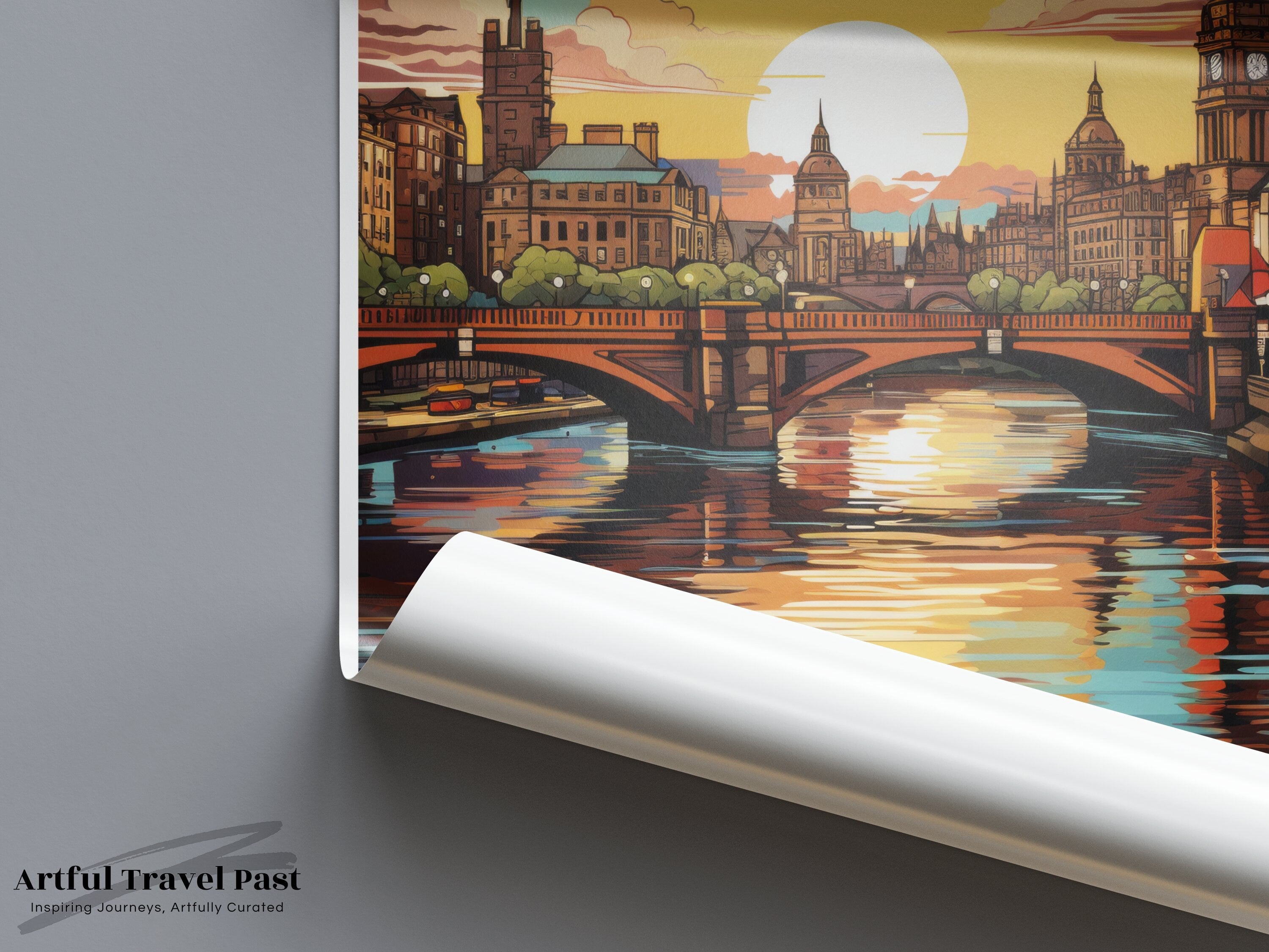 Glasgow Scotland Wall Art, Glasgow Skyline Poster, Cityscape Artwork, Sunset Over Glasgow, Scenic Wall Décor, Travel Art Print