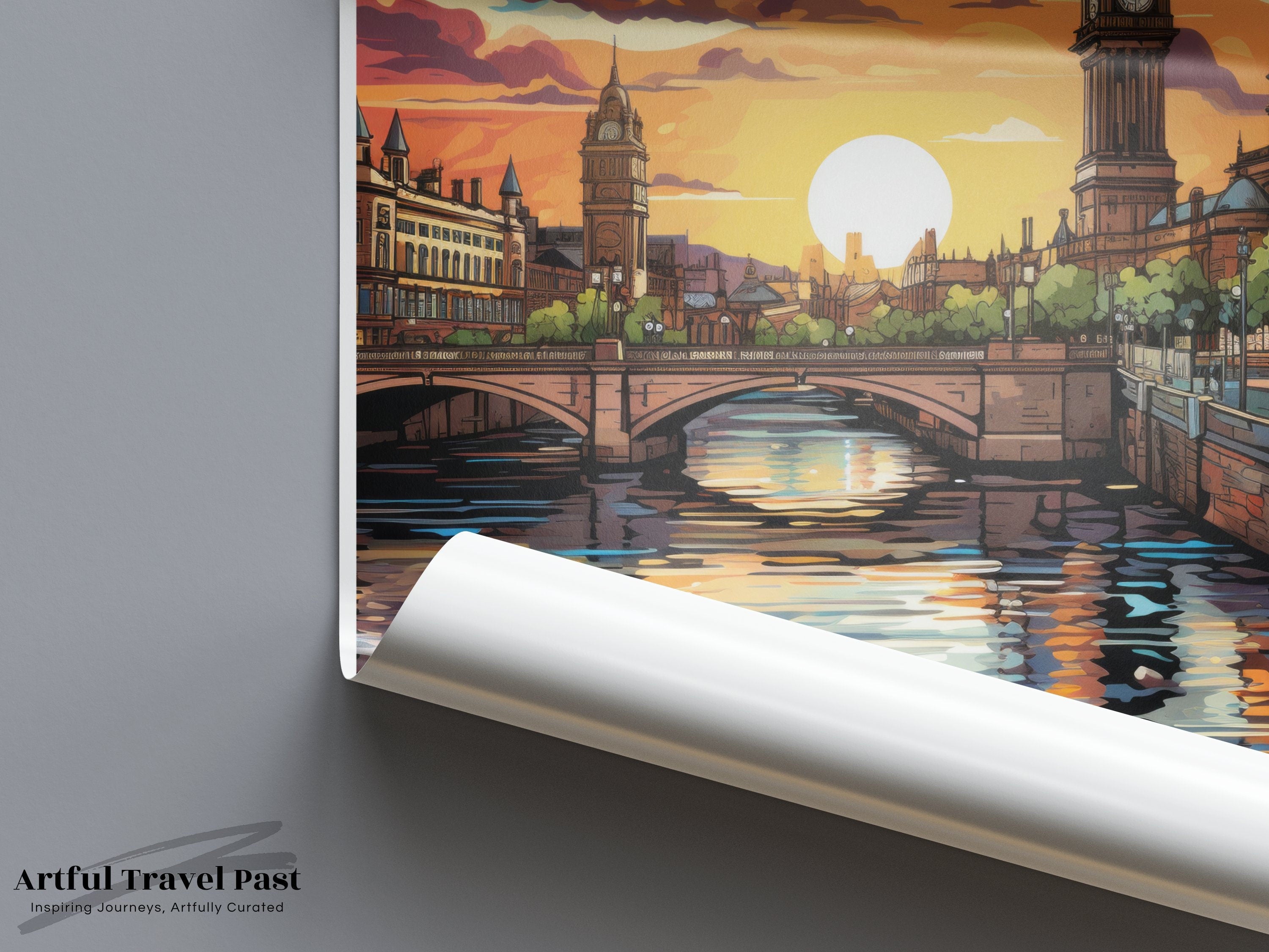 Glasgow Scotland Sunset Scenic Wall Art, Glasgow City Print, Sunset Cityscape Poster, Scotland Travel Decor, Glasgow Landmark Art