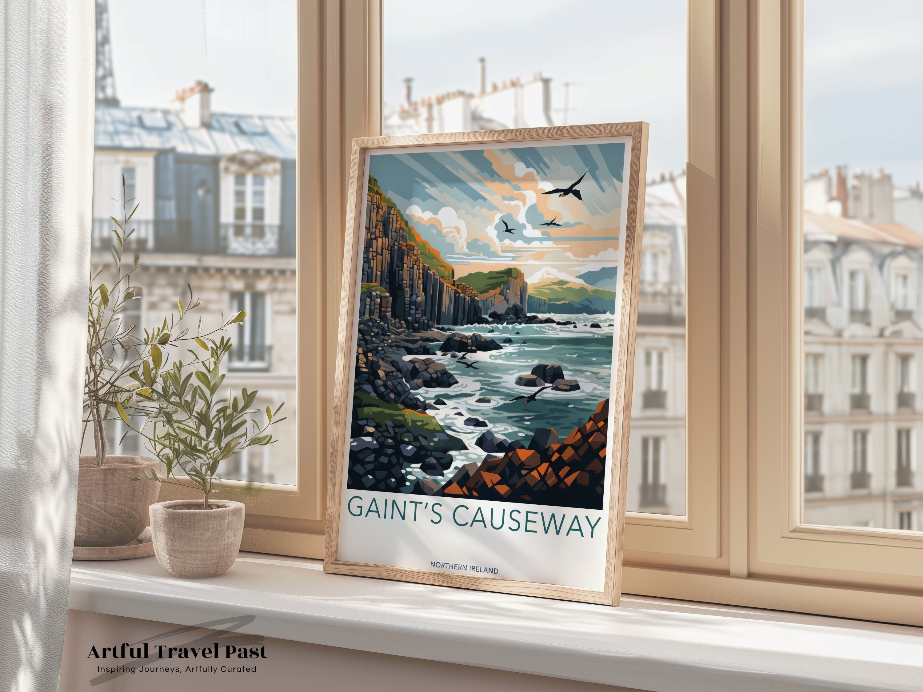 Giant's Causeway Wall Art, Northern Ireland Coastal Print, Scenic Seaside Poster, Nature Landscape Illustration, Travel Decor